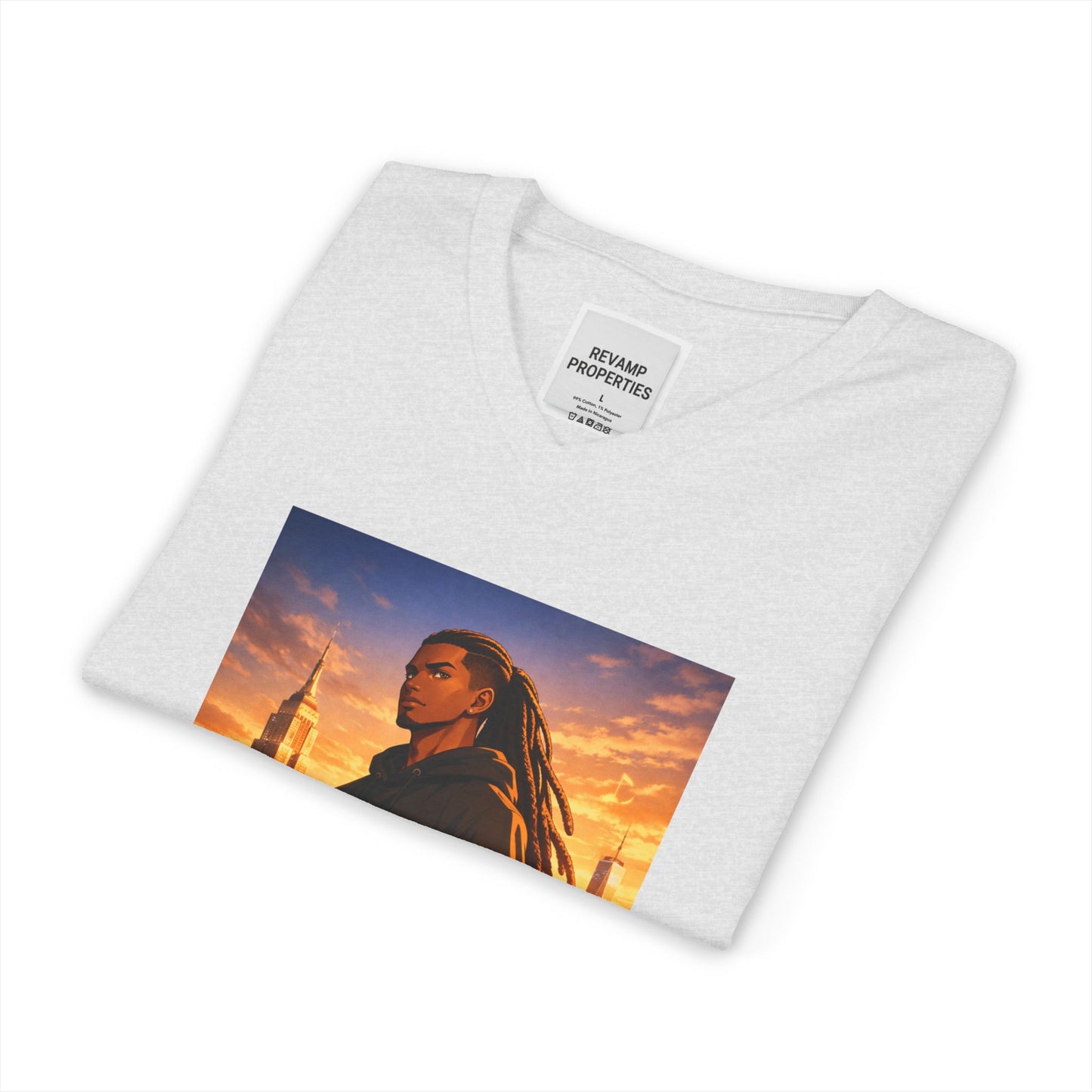 Dreadlocks Sunset Cityscape V-Neck Tee