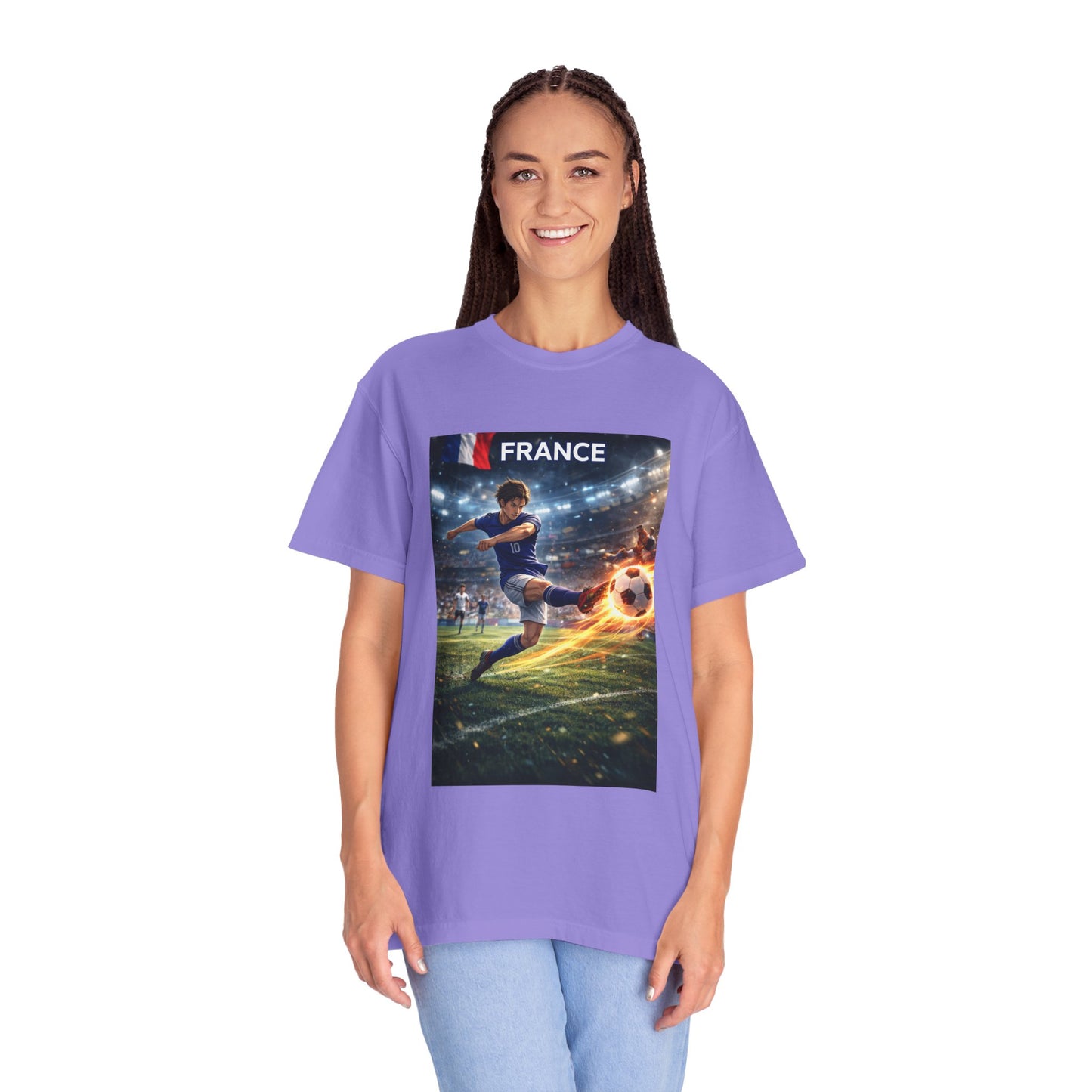 France Soccer Player Graphic T-Shirt — Football Kick Stadium Design