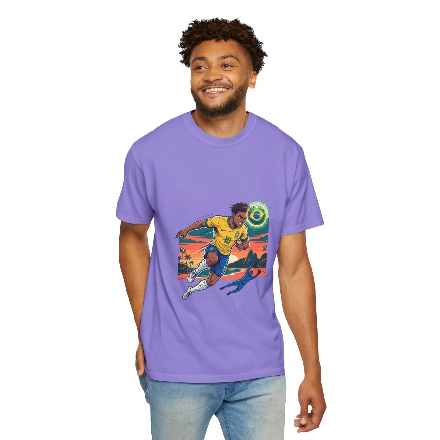 Brazil Soccer Player Graphic T-Shirt — Retro Sunset Football Tee