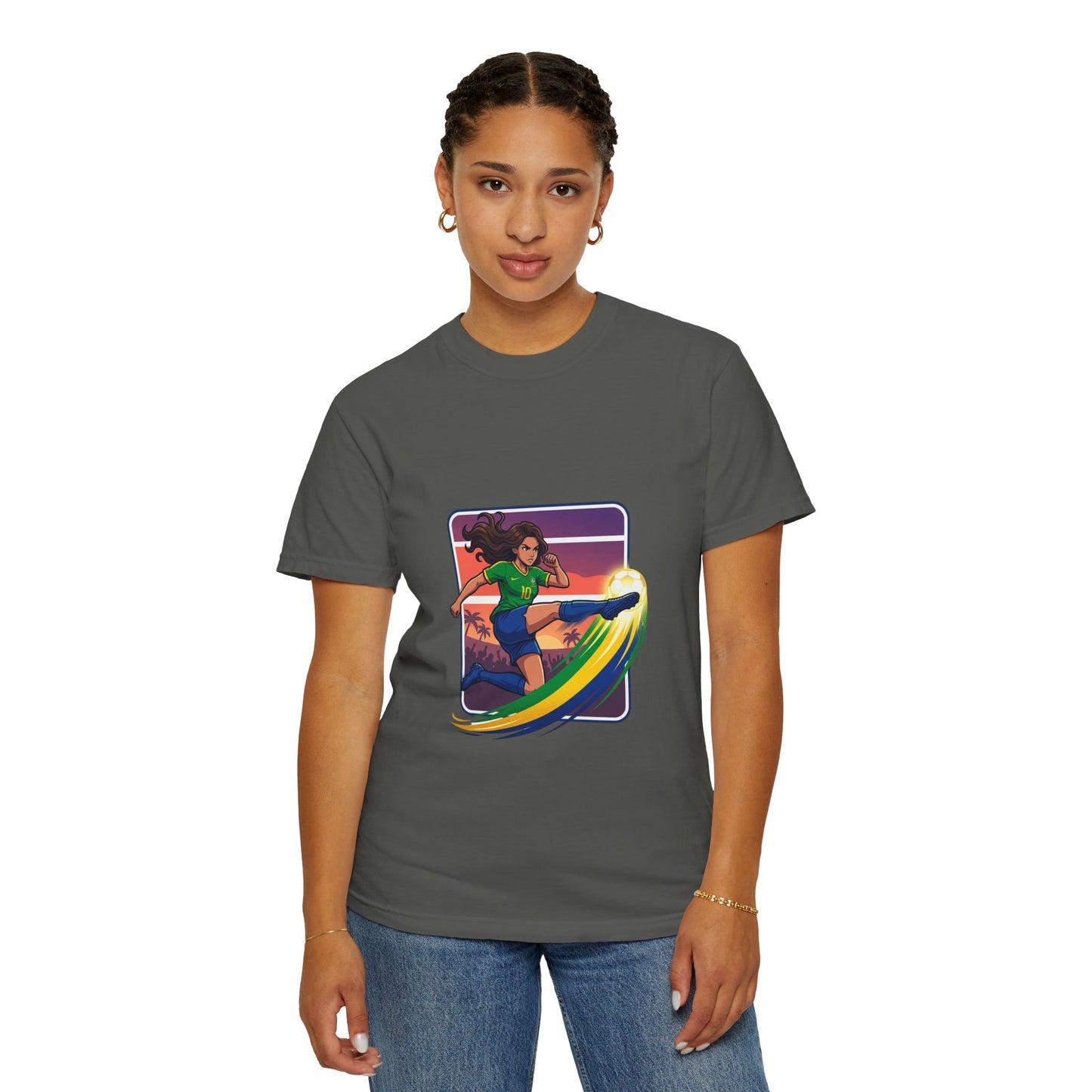Surfing Sunset T-Shirt — Girl Surfer Rainbow Wave Graphic Tee