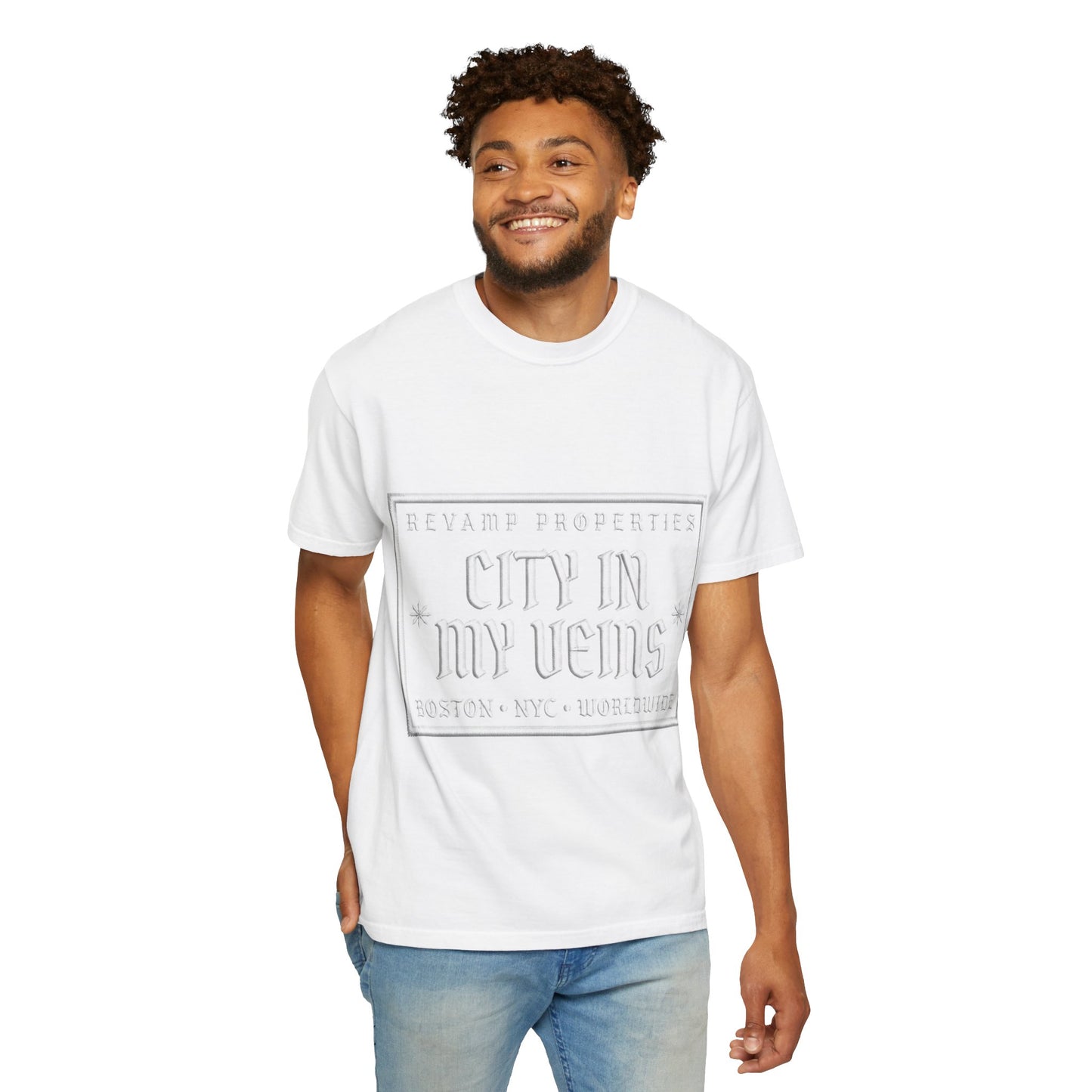 City In My Veins T‑Shirt — Vintage Cityscape Tee (Boston • NYC • Manchester)