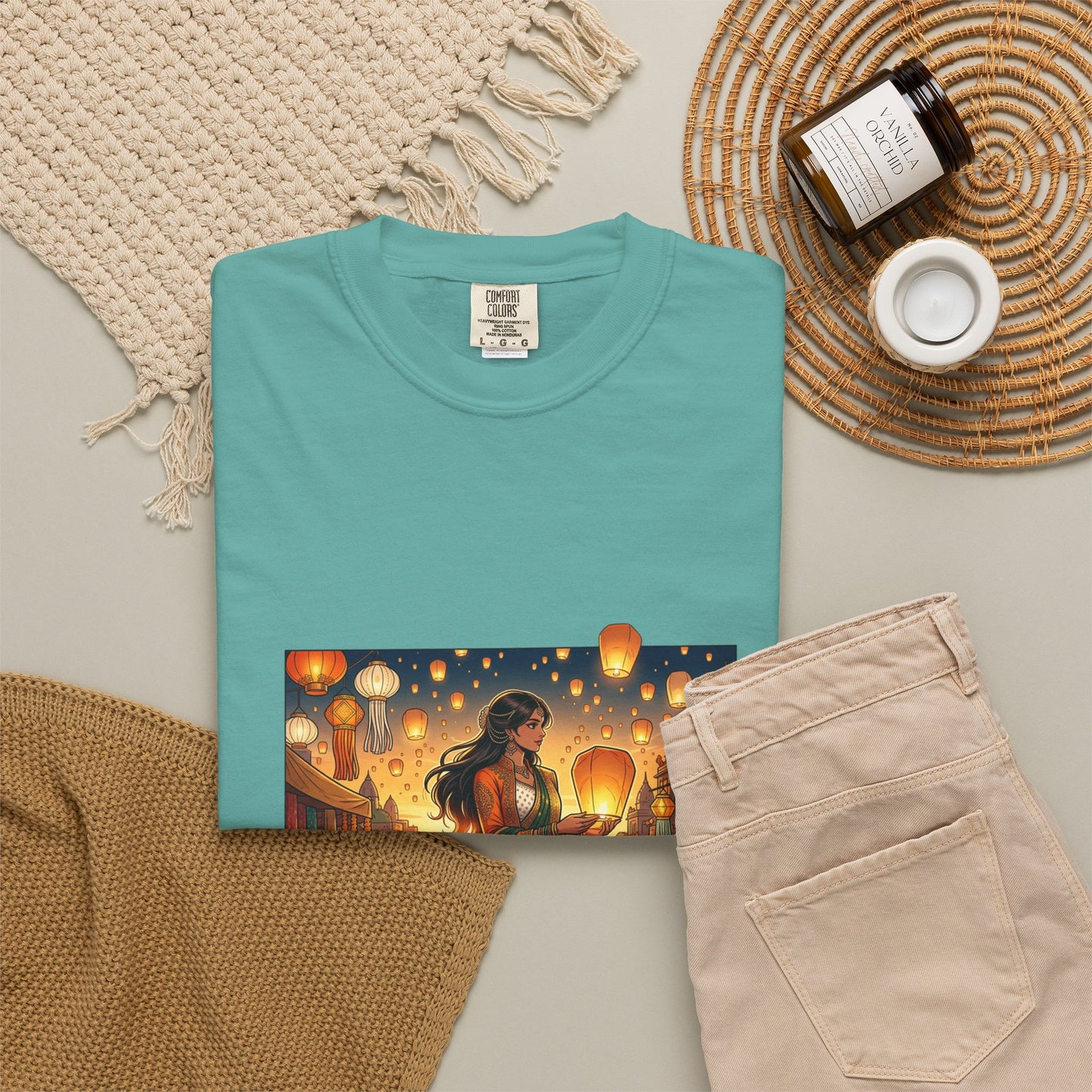 Diwali Lantern Festival T-Shirt — Indian Dancer with Floating Sky Lanterns