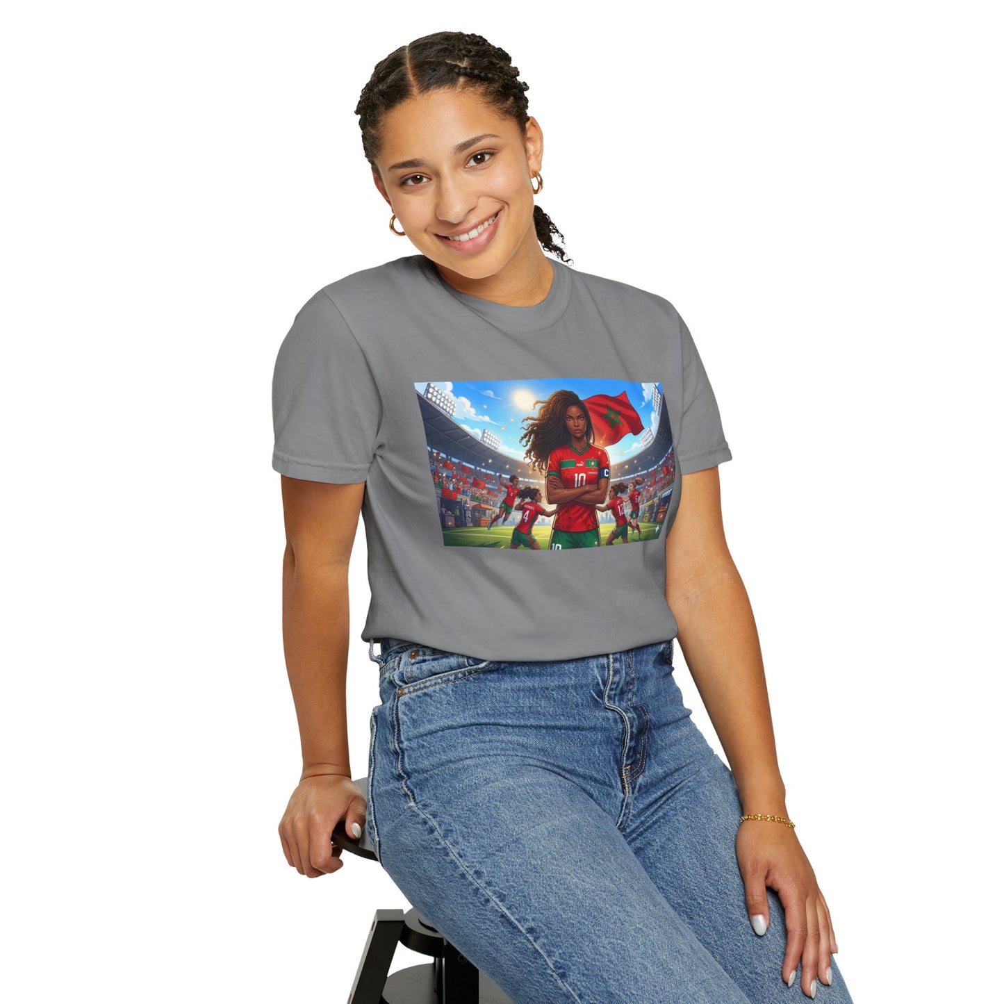 Morocco Soccer Champion Graphic T-Shirt — Inspiring Women’s Football Stadium Design