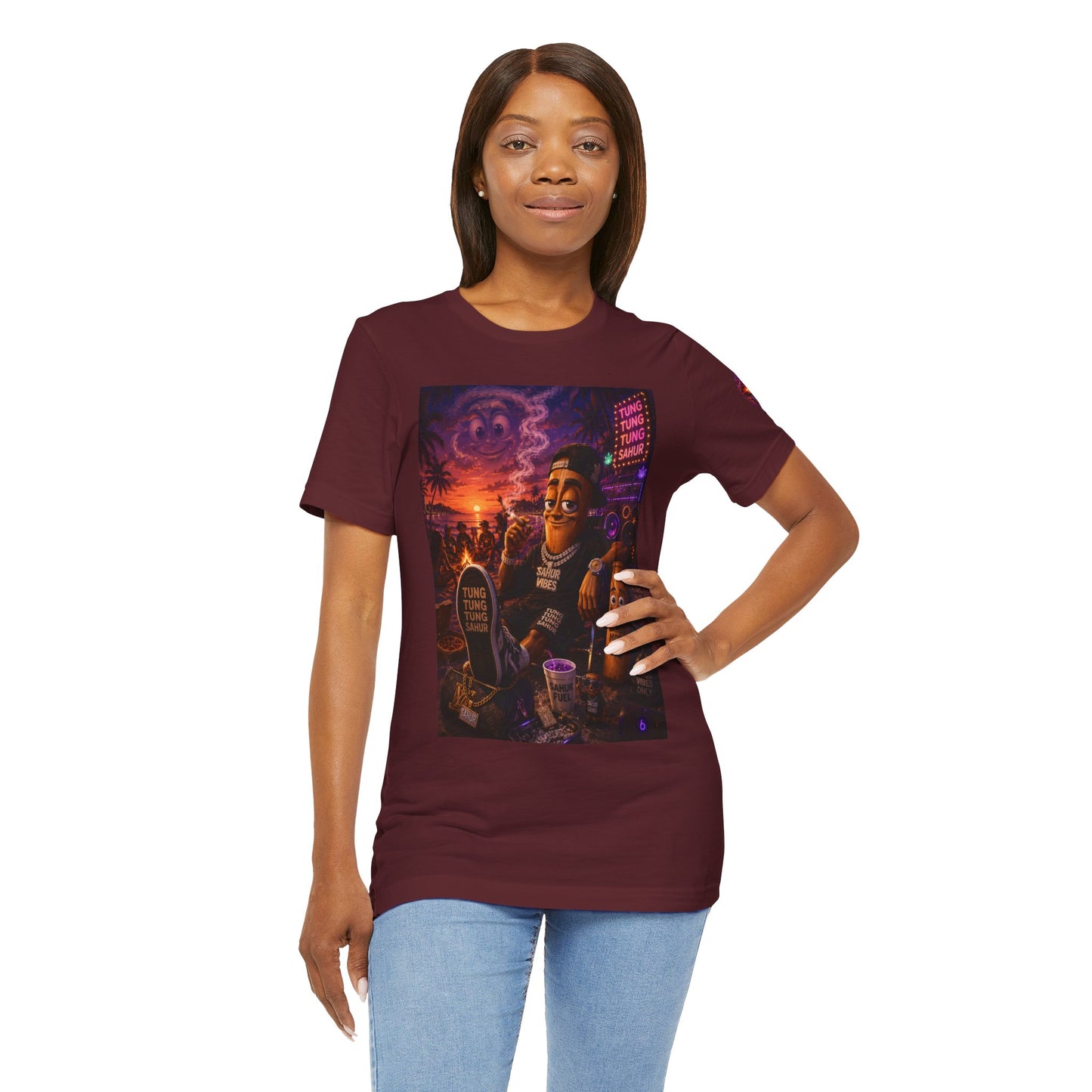 Tung Tung Tung Sahur Laid-Back Nightlife Graphic Tee — "Things Take Time" Urban Cartoon Design