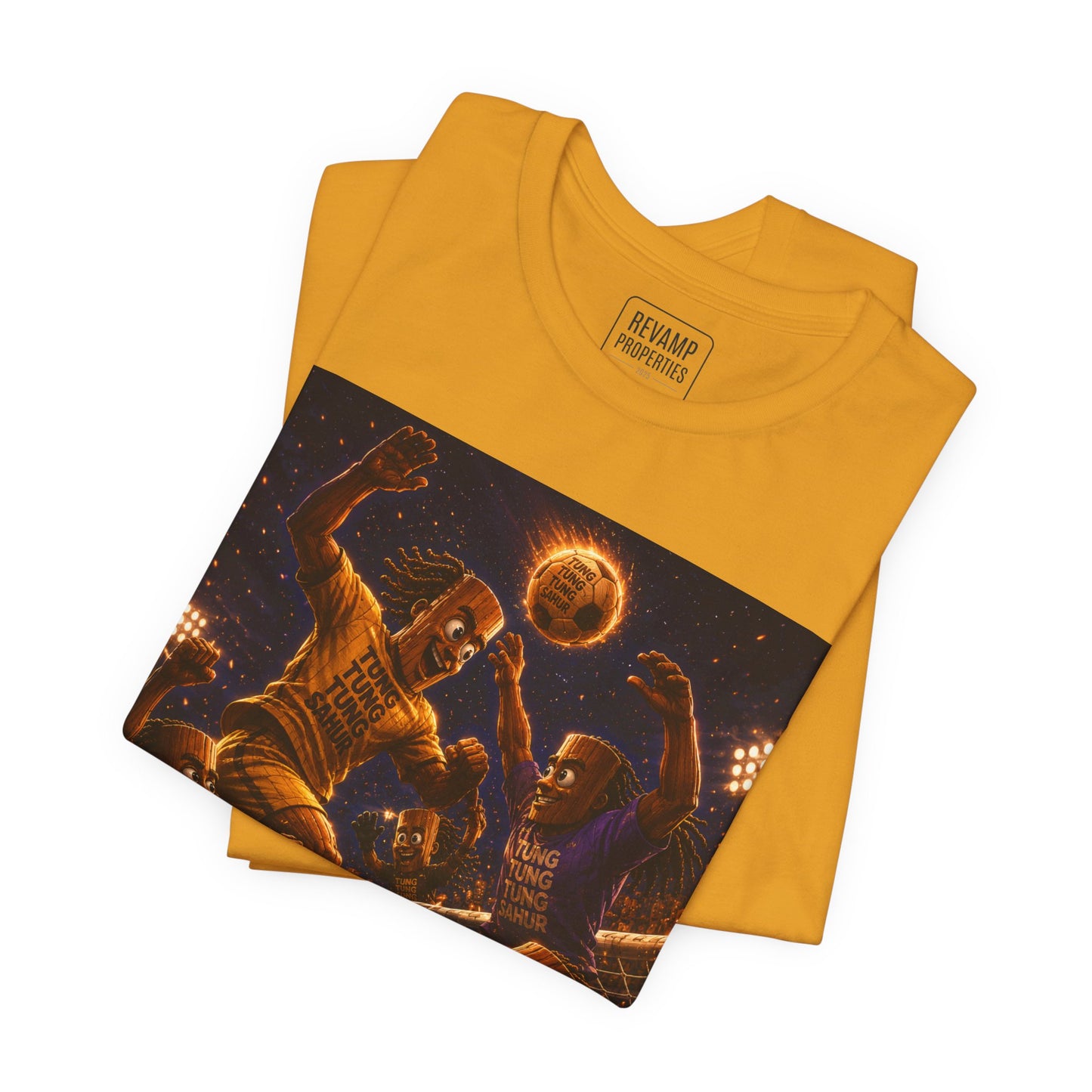 Tung Tung Tung Sahur Header Goal Soccer Action Graphic Tee — Team Court Night Design