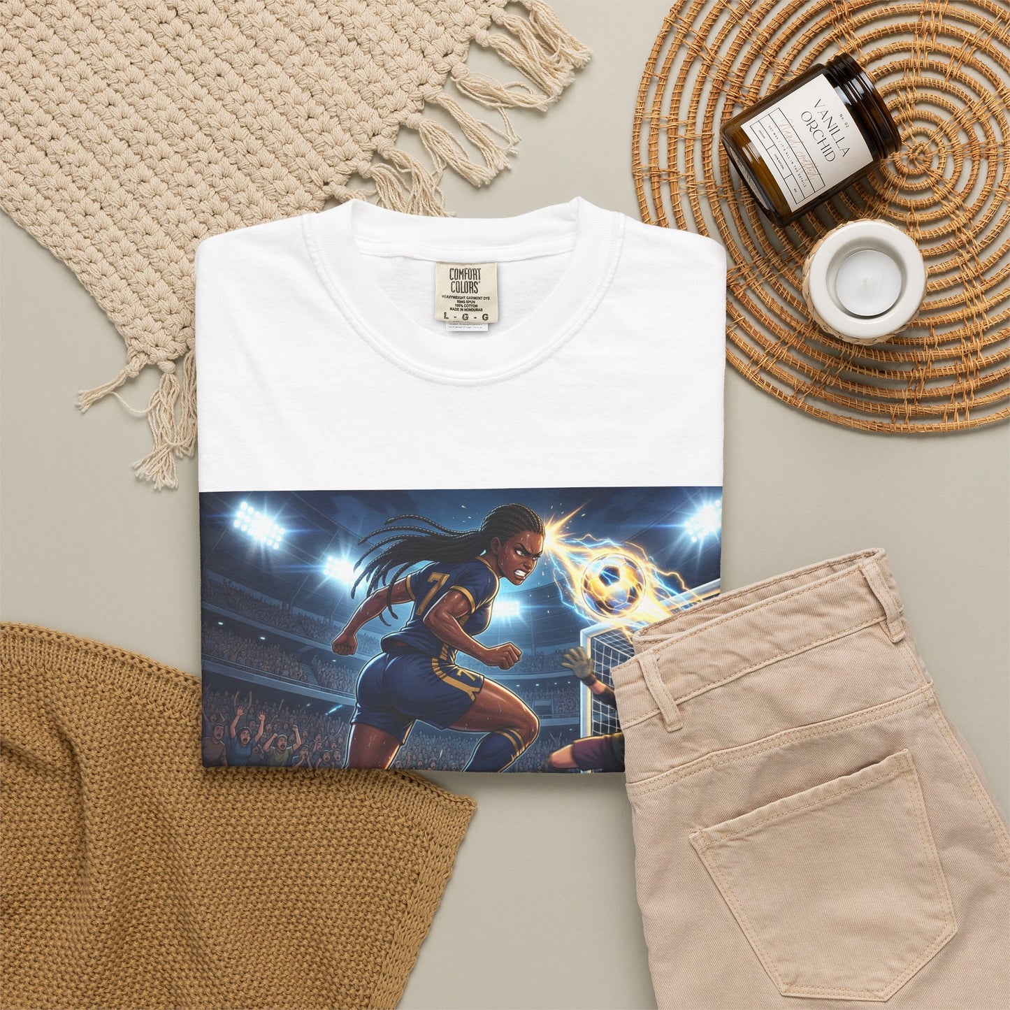 Soccer Duel Graphic T-Shirt — Futuristic Goalkeeper vs Striker Stadium Print