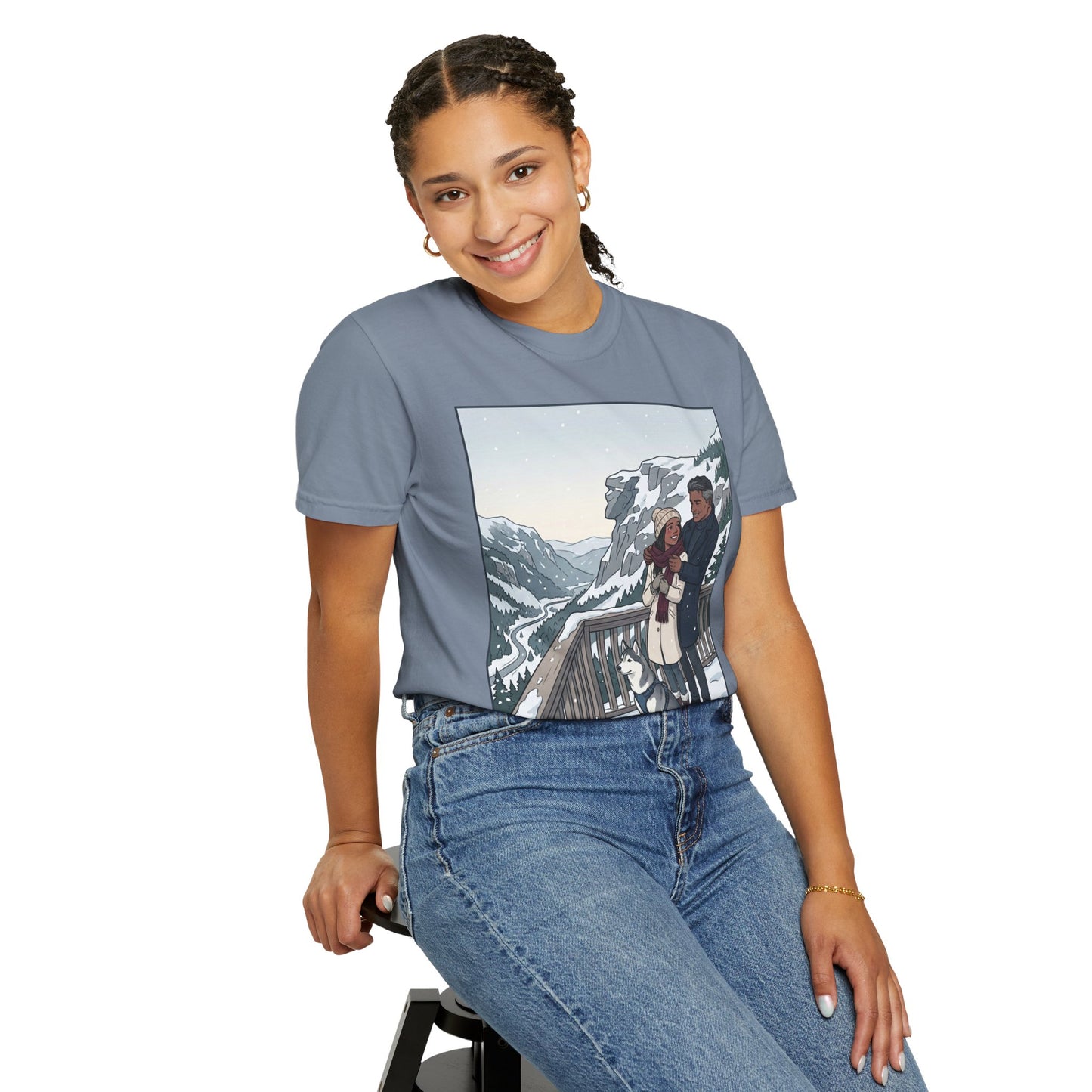 Franconia Notch NH Winter View T-Shirt — Scenic Couple & Husky Travel Tee