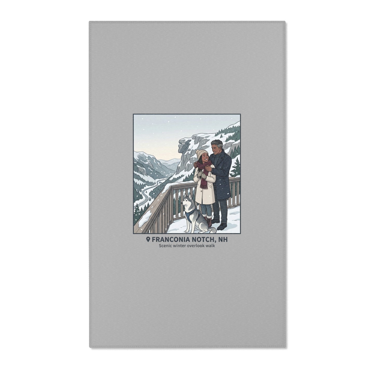 Franconia Notch Scenic Winter Area Rug — Couple & Husky Mountain Print