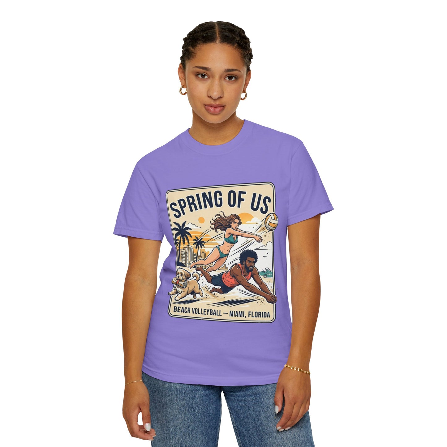 Spring of Us Beach Volleyball T-Shirt — Miami, Florida Retro Sun & Palm Tee