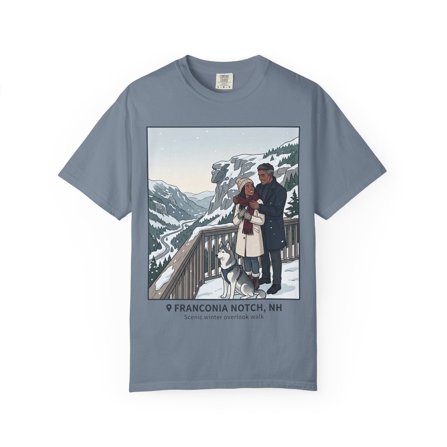 Franconia Notch NH Winter View T-Shirt — Scenic Couple & Husky Travel Tee