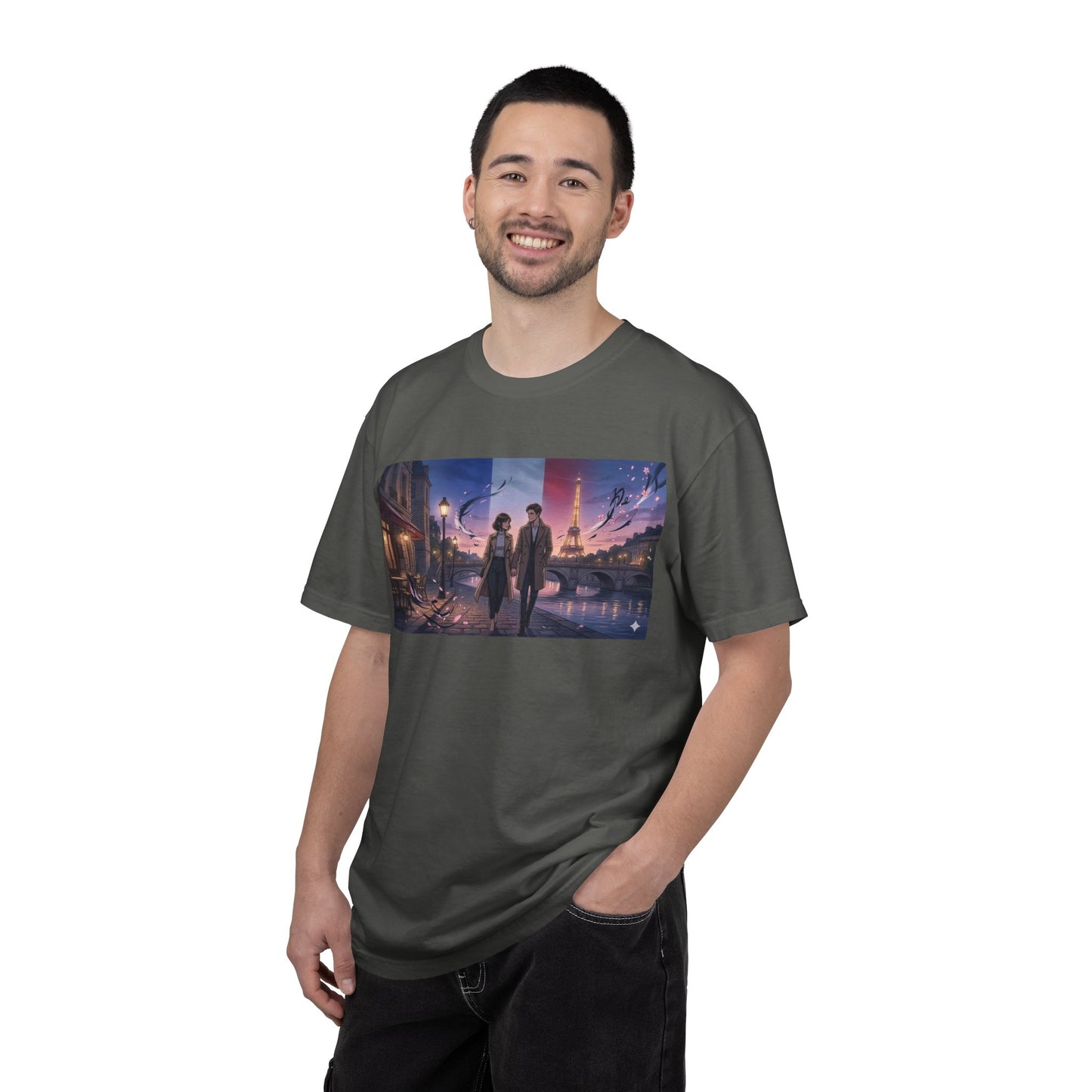T-Shirt — Romantic City Night Stroll Illustration
