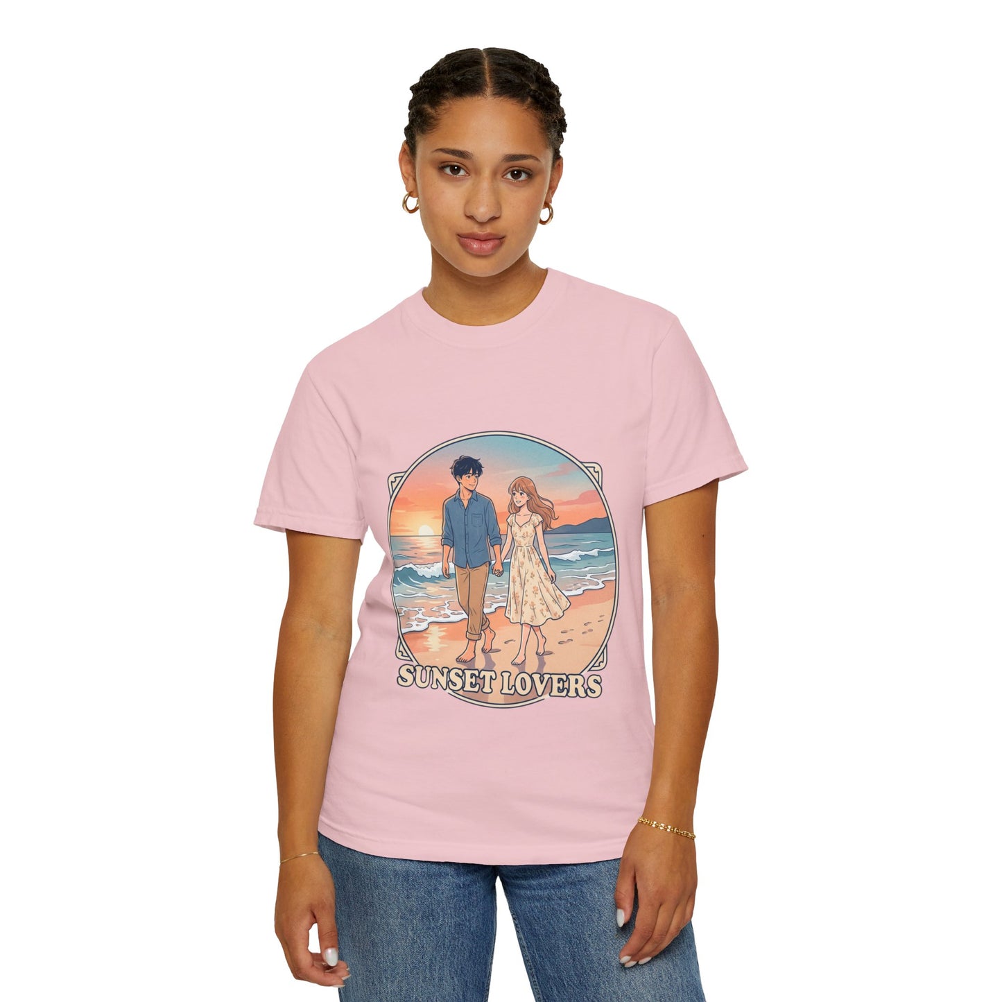 Sunset Lovers Beach T-Shirt — Romantic Couple Graphic Tee
