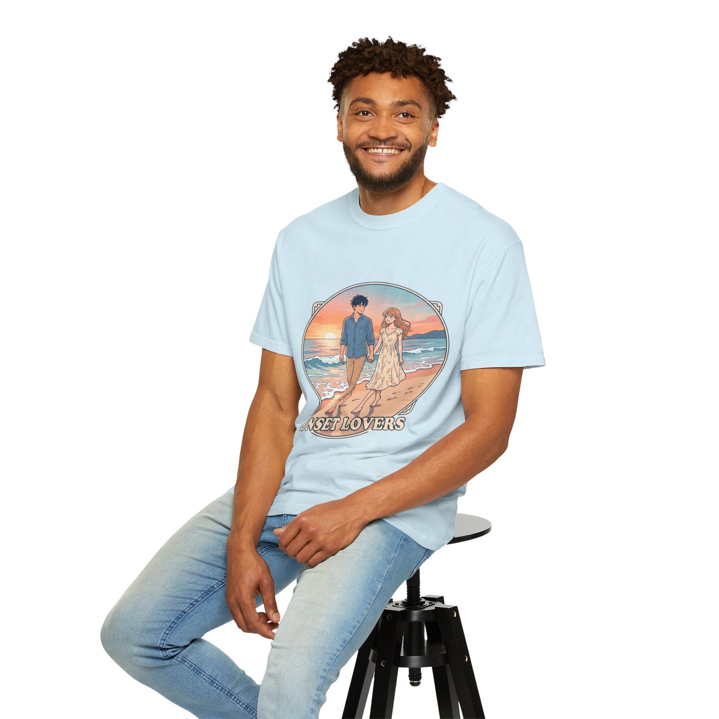 Sunset Lovers Beach T-Shirt — Romantic Couple Graphic Tee