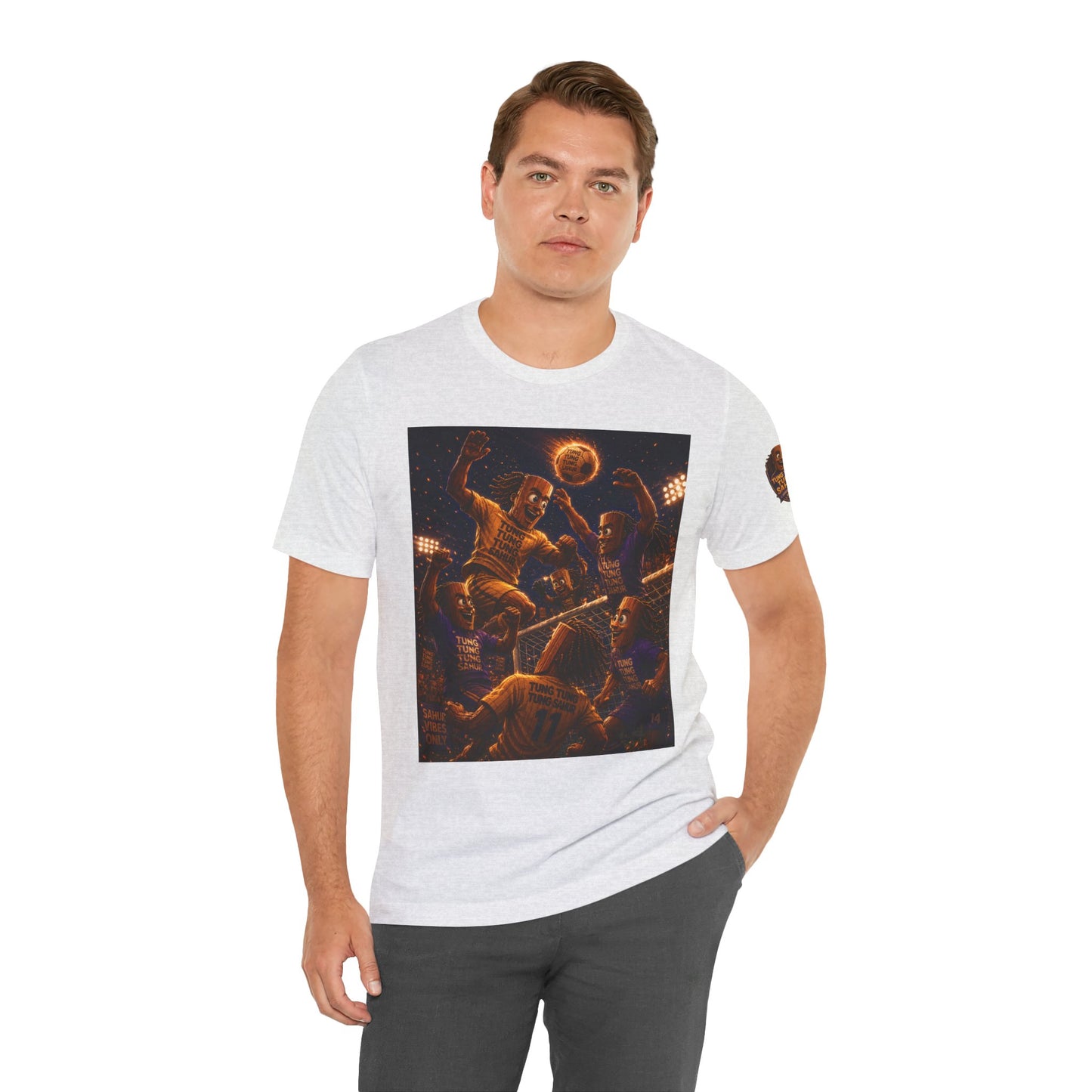 Tung Tung Tung Sahur Header Goal Soccer Action Graphic Tee — Team Court Night Design