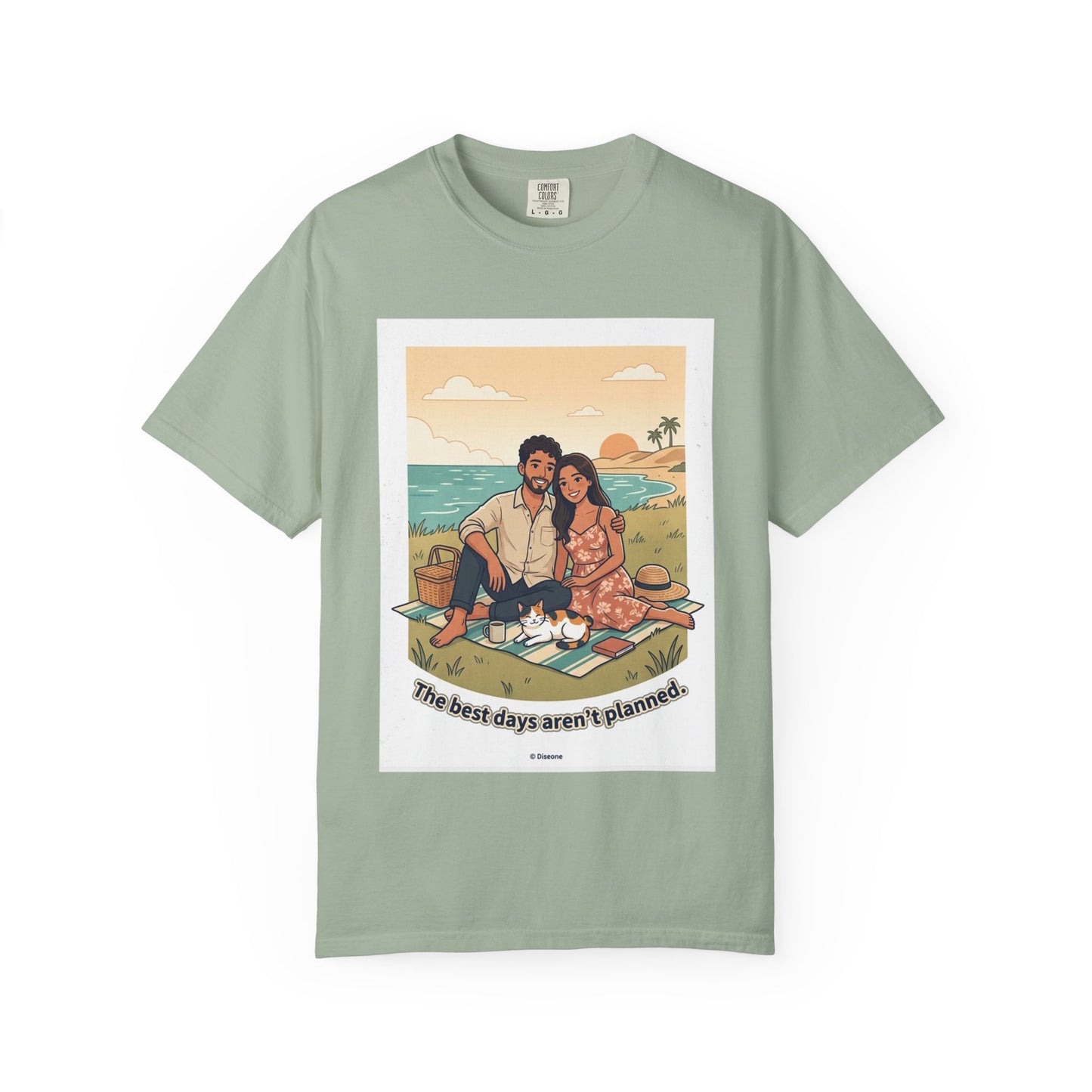 Beach Picnic Couple T‑Shirt — “The best days aren’t planned.” Relaxed Vacation Tee