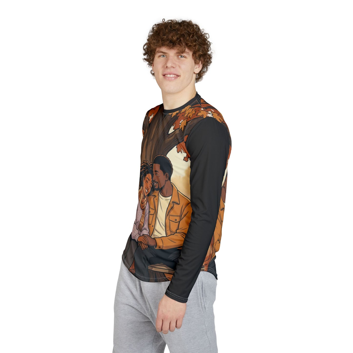 Autumn Romance Long Sleeve Shirt – Cozy Couple Illustration UV Tee
