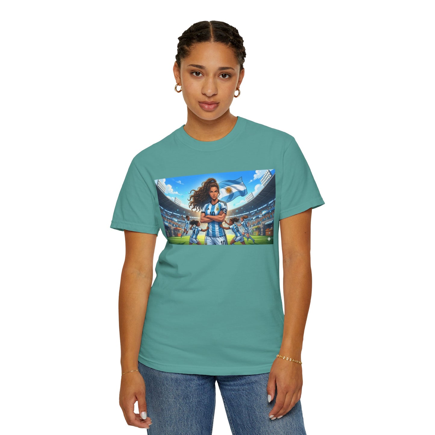 Argentina Soccer Heroine Stadium T-Shirt – Female Soccer Player Graphic Tee