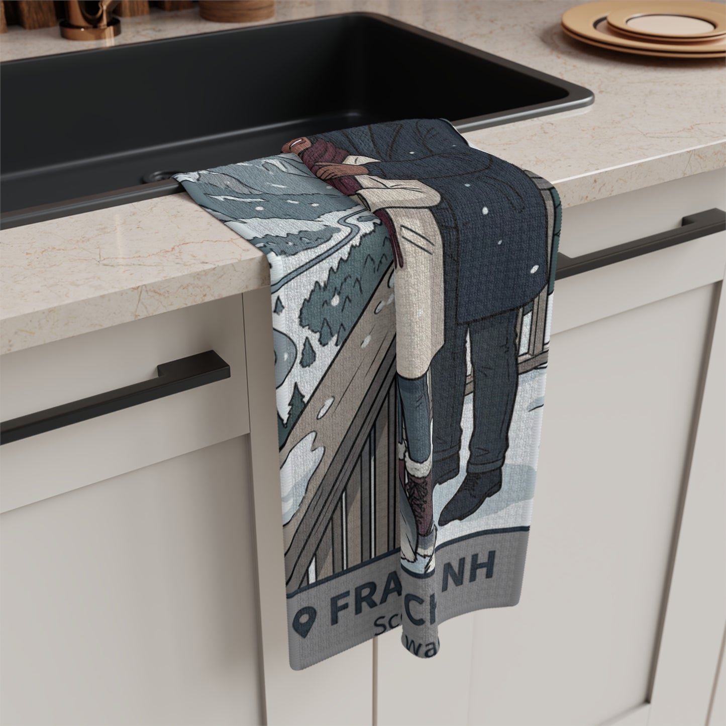 Franconia Notch Winter Scenic Tea Towel — Couple & Husky Overlook Souvenir