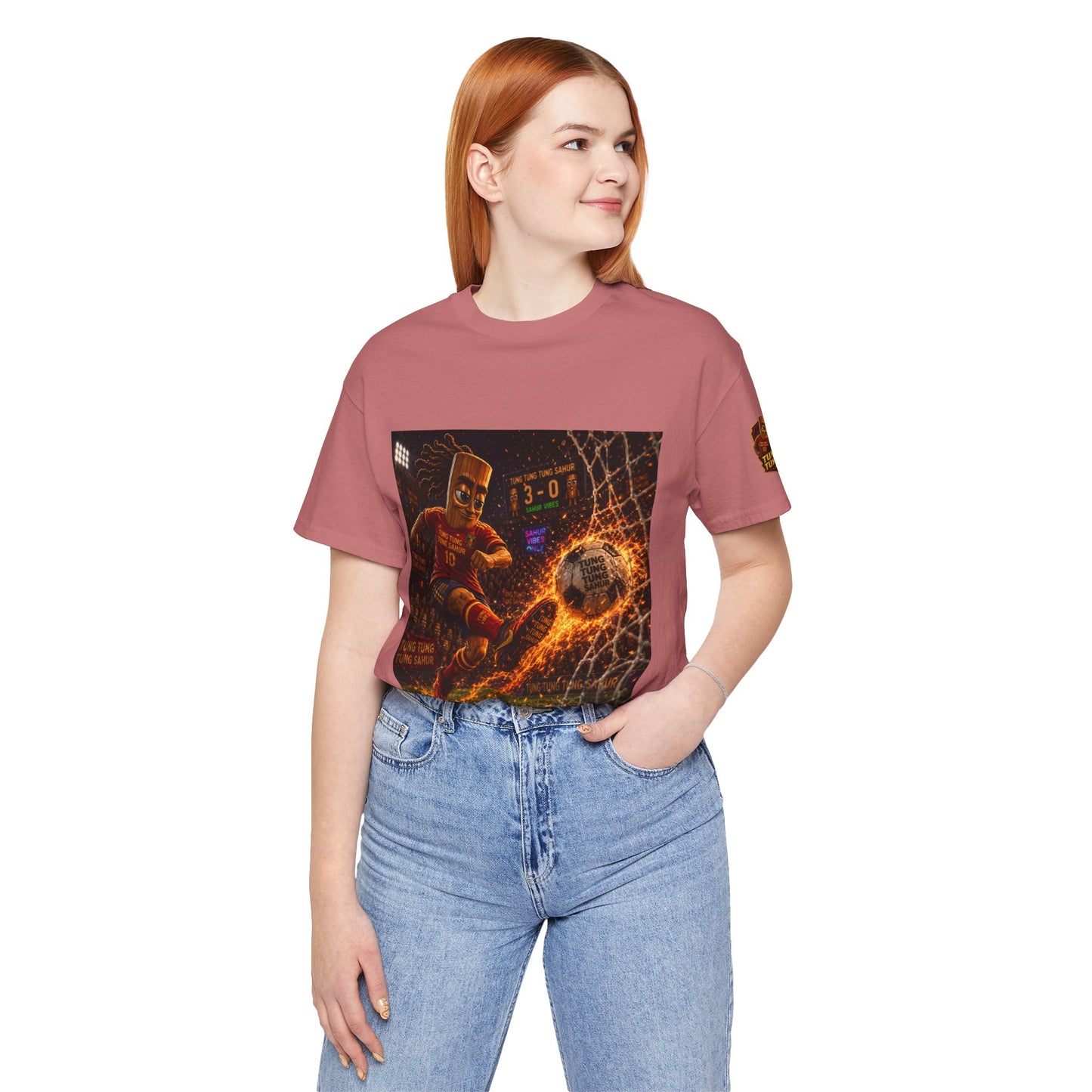 Tung Tung Tung Sahur Soccer Kick Firestorm Graphic Tee — ‘Goal’ Animated Kick Design
