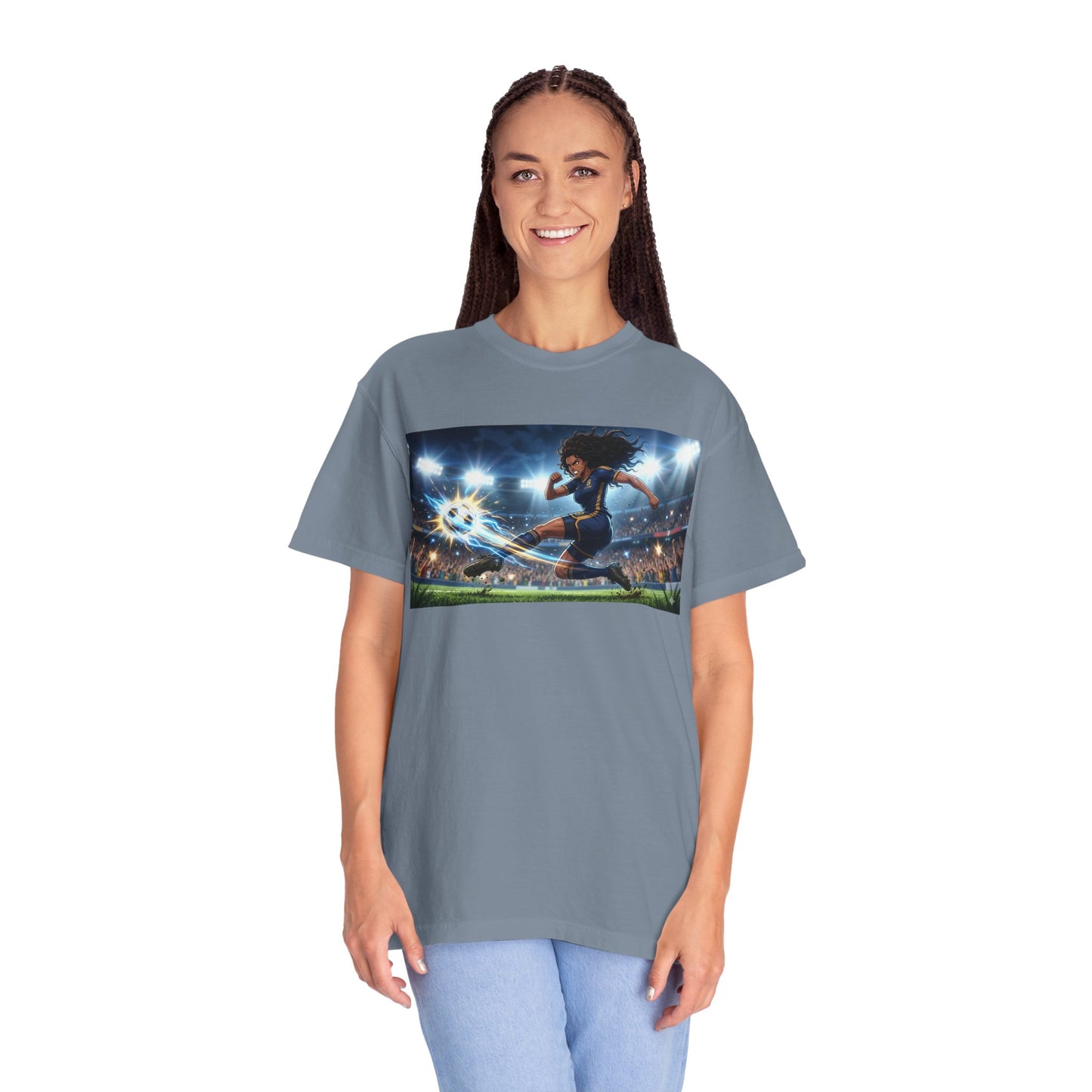 Soccer Kick Graphic T-Shirt — Energetic Stadium Football Design