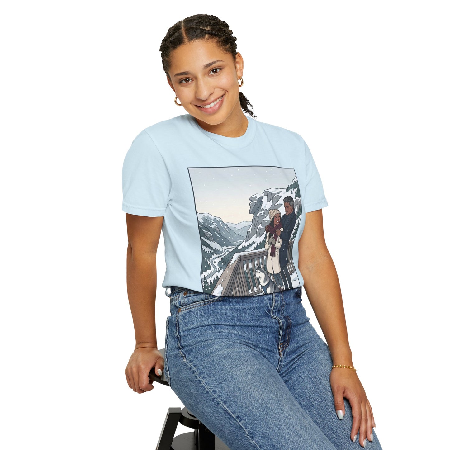 Franconia Notch NH Winter View T-Shirt — Scenic Couple & Husky Travel Tee
