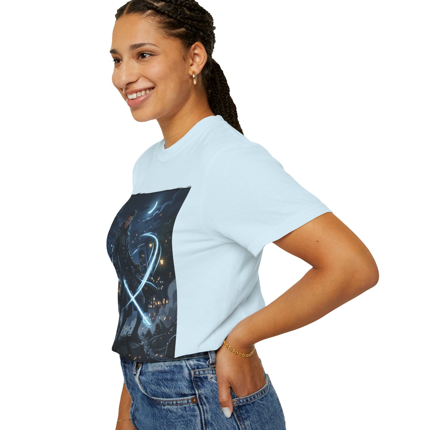Urban Night Warrior T-Shirt — Neon Samurai Cityscape