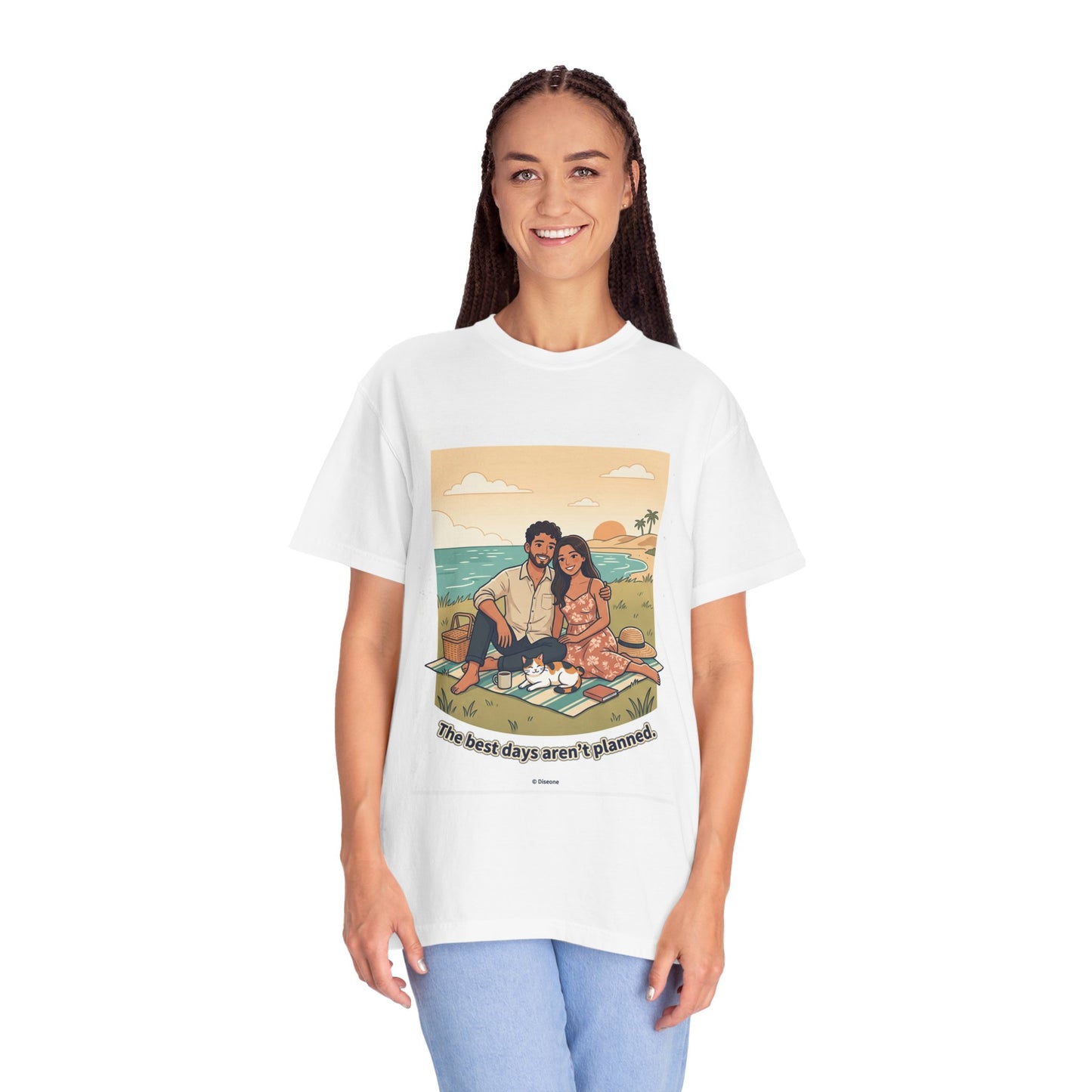 Beach Picnic Couple T‑Shirt — “The best days aren’t planned.” Relaxed Vacation Tee
