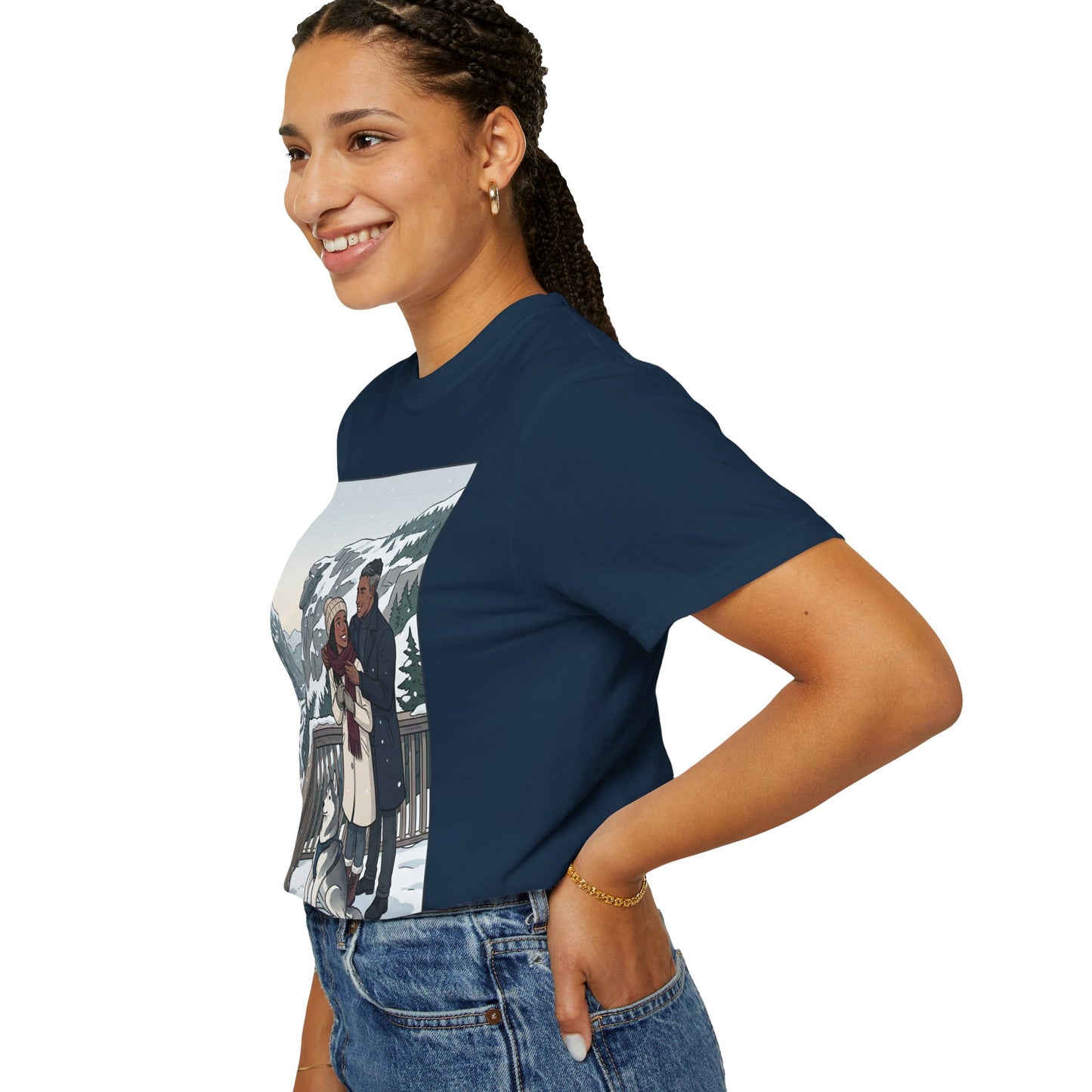 Franconia Notch NH Winter View T-Shirt — Scenic Couple & Husky Travel Tee