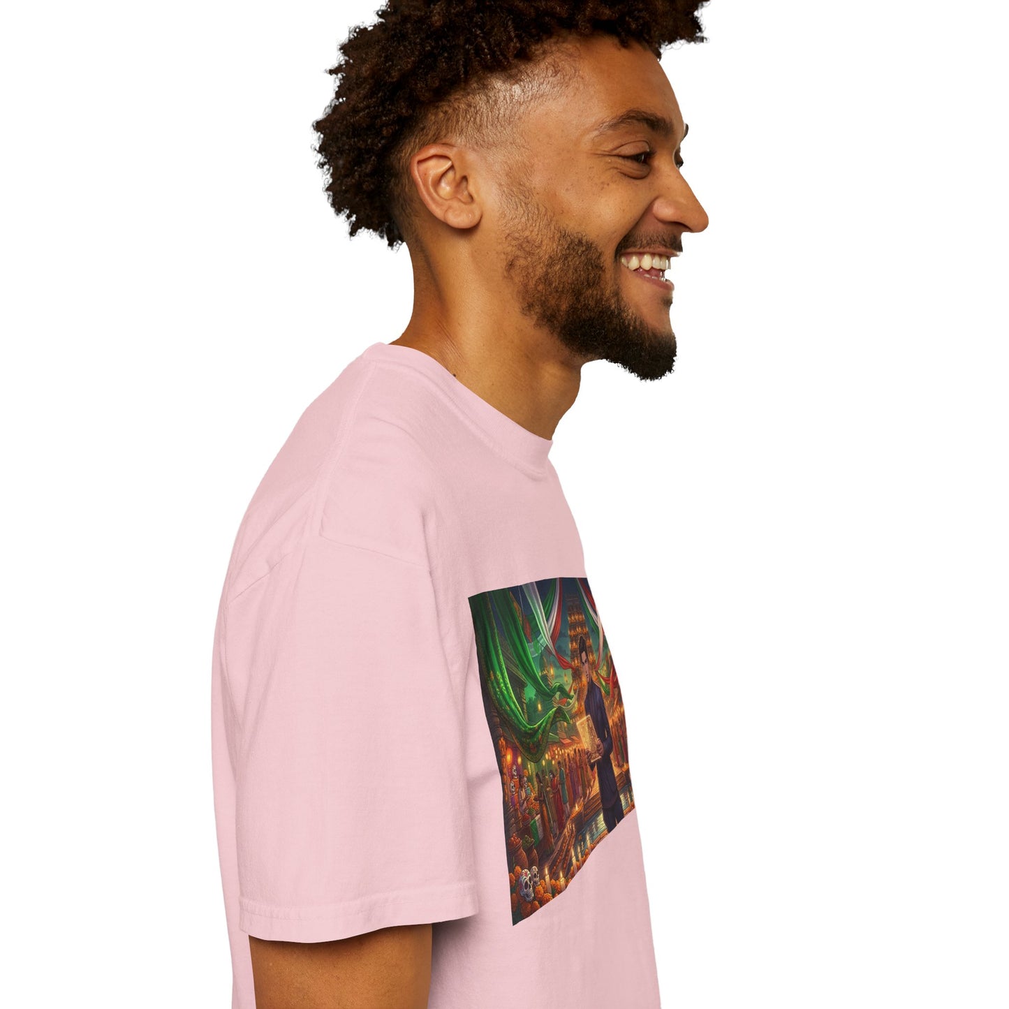 T-Shirt — Dragon Temple Night Scene Graphic Tee (Monk with Dragons)