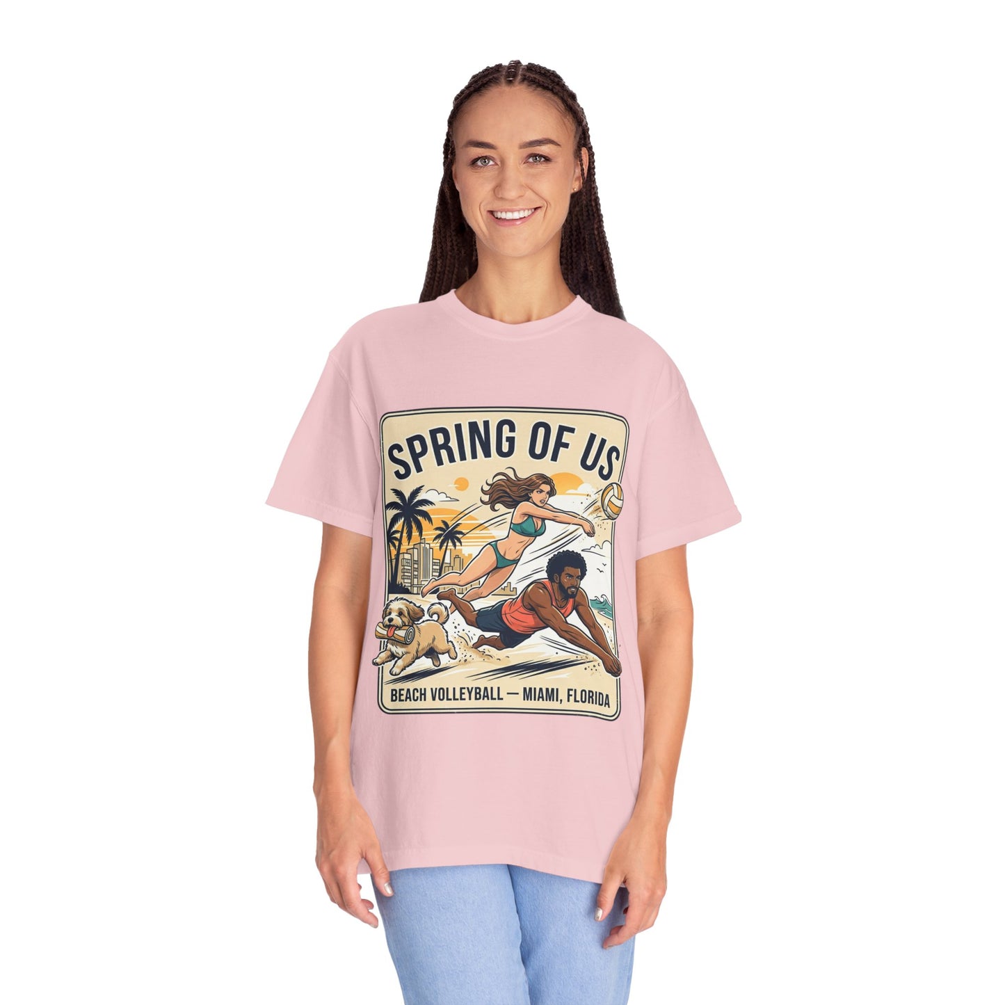 Spring of Us Beach Volleyball T-Shirt — Miami, Florida Retro Sun & Palm Tee