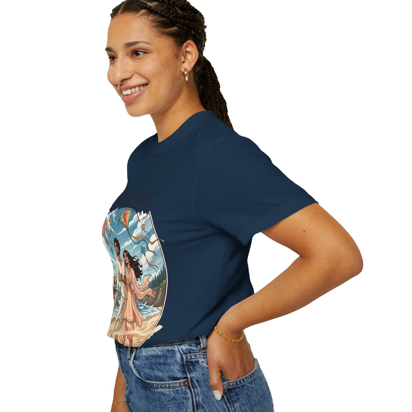 Spring of Us T-Shirt — Romantic Beach Couple Illustration with Dog