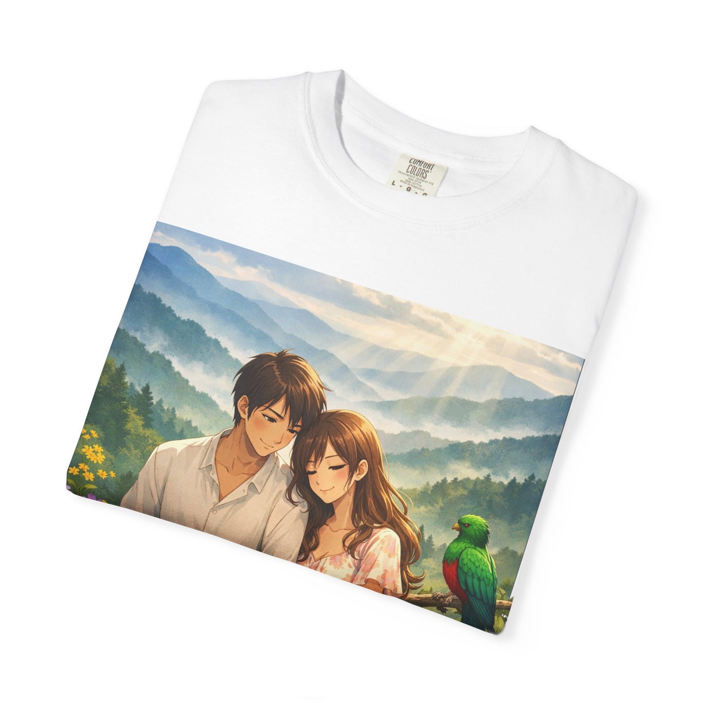 Romantic Anime Couple T-Shirt — Sunset Meadow Illustration