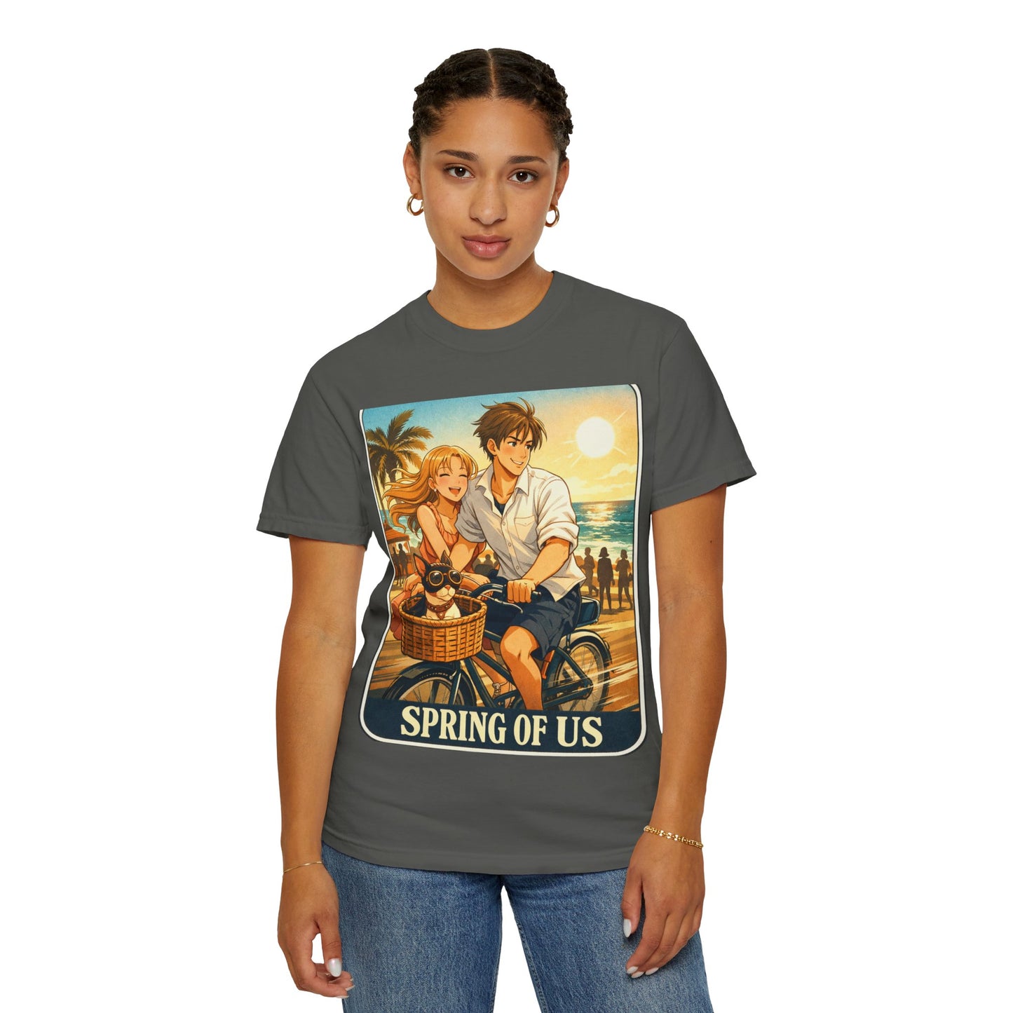 Spring of Us T-Shirt — Vintage Beach Couple Bicycle Design