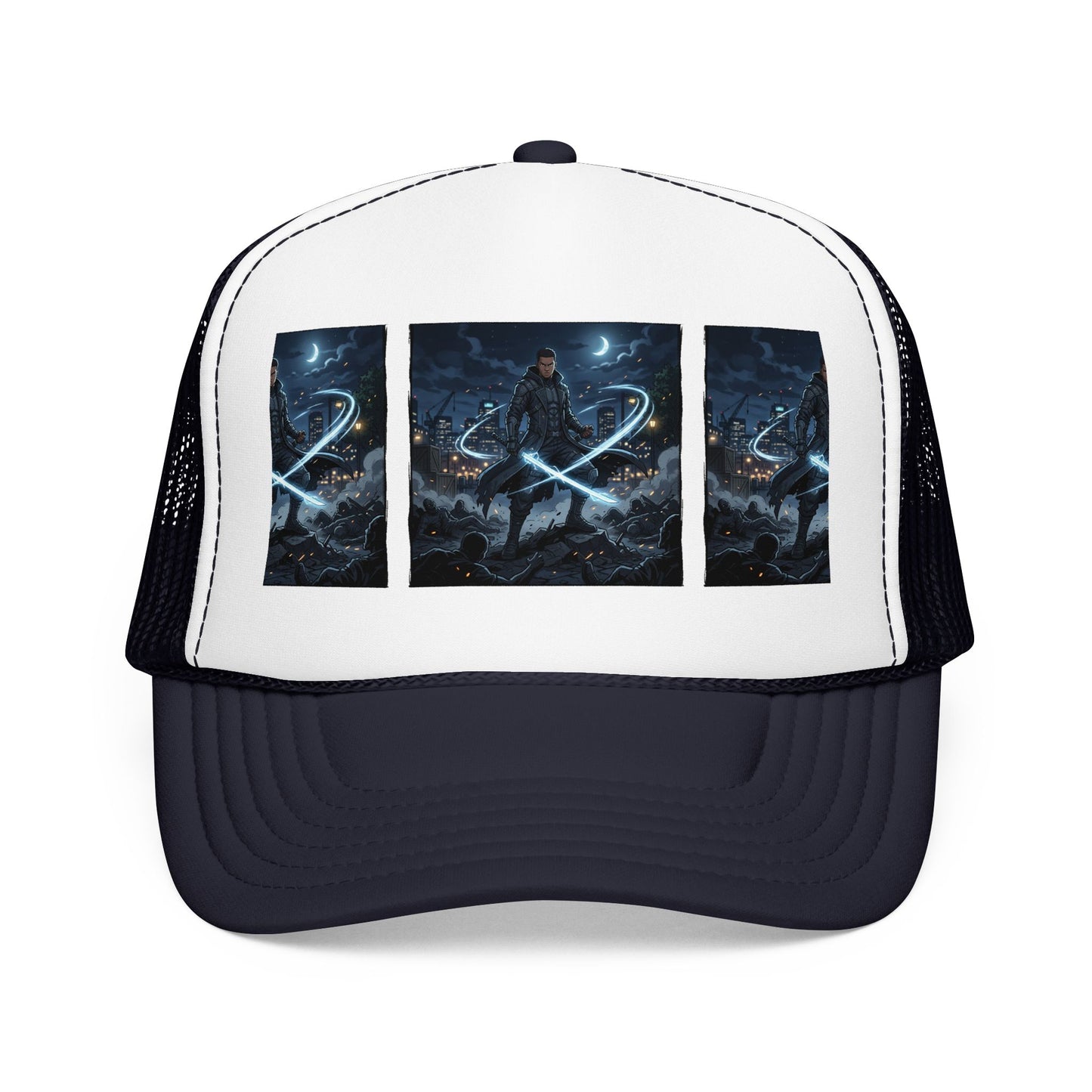 Trucker Hat — Neon Samurai Triptych Foam Trucker Cap