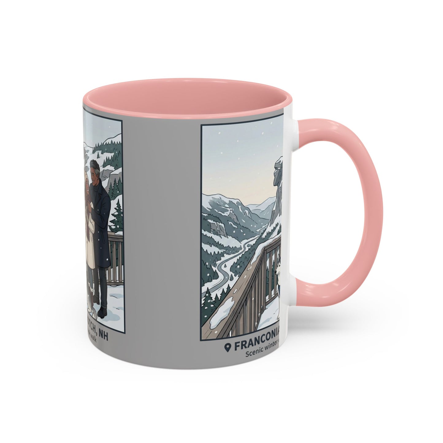 Franconia Notch Scenic Winter Mug — Couples & Dog Snowy Overlook Coffee Cup (11/15oz)