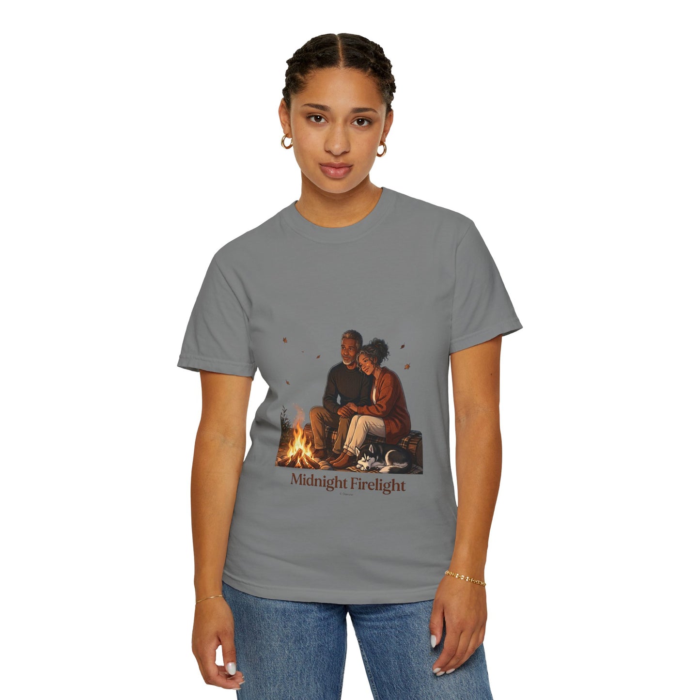 Midnight Firelight T-Shirt — Cozy Couple Campfire Graphic Tee