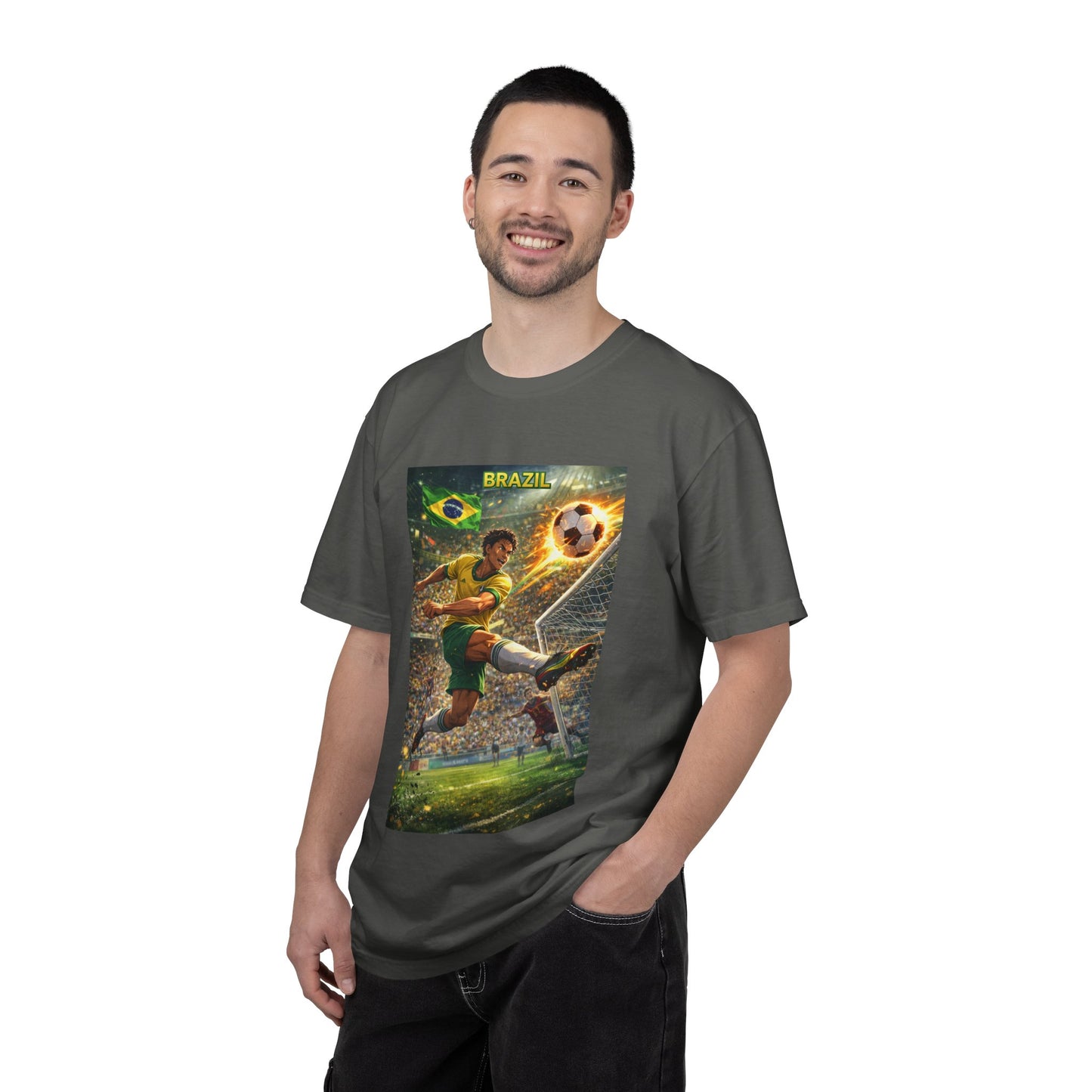 Brazil Soccer T-Shirt – Vintage Player Kick Graphic (Brazil)