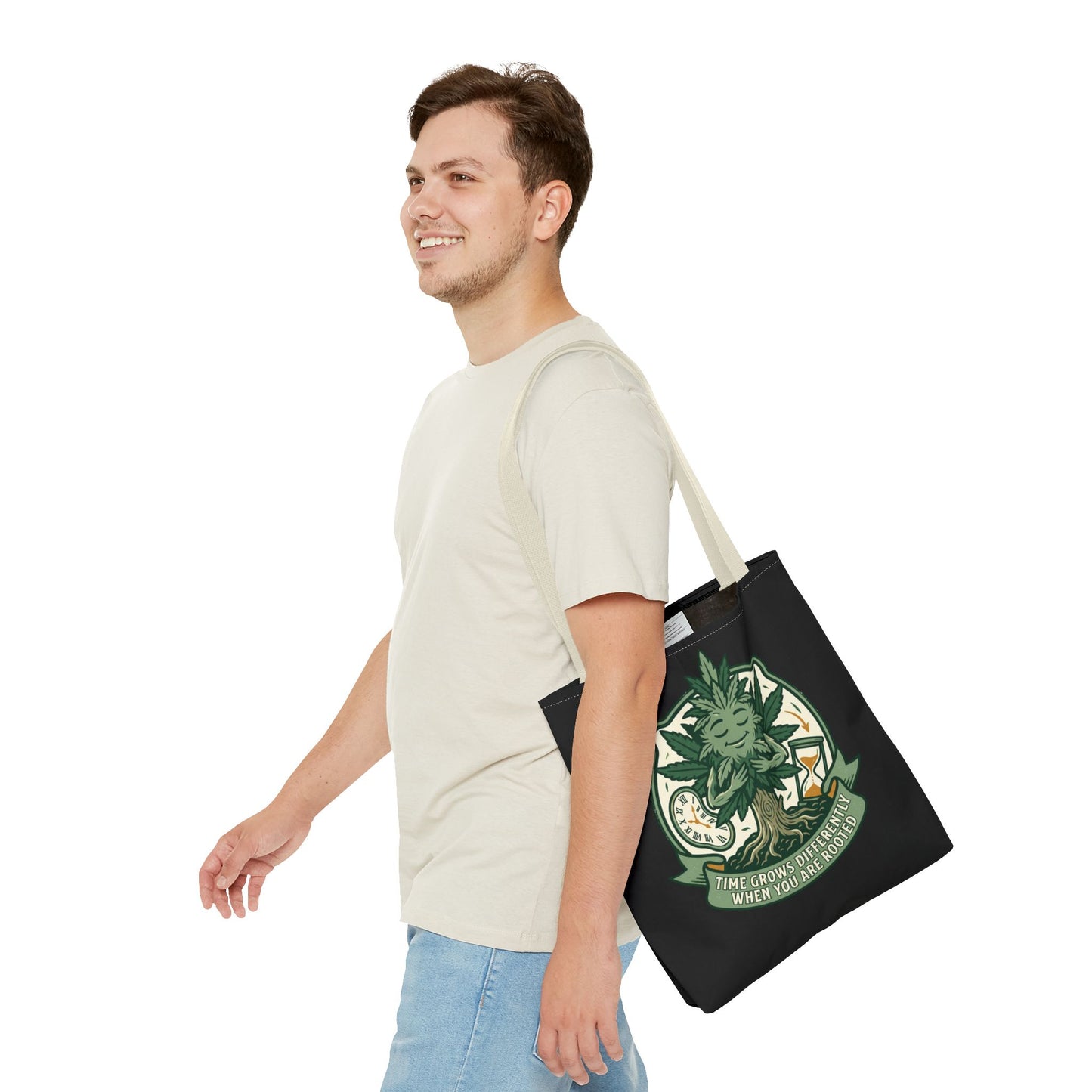 Rooted Tree Spirit Tote Bag — “Time Grows Different When You Are Rooted” Eco Tote