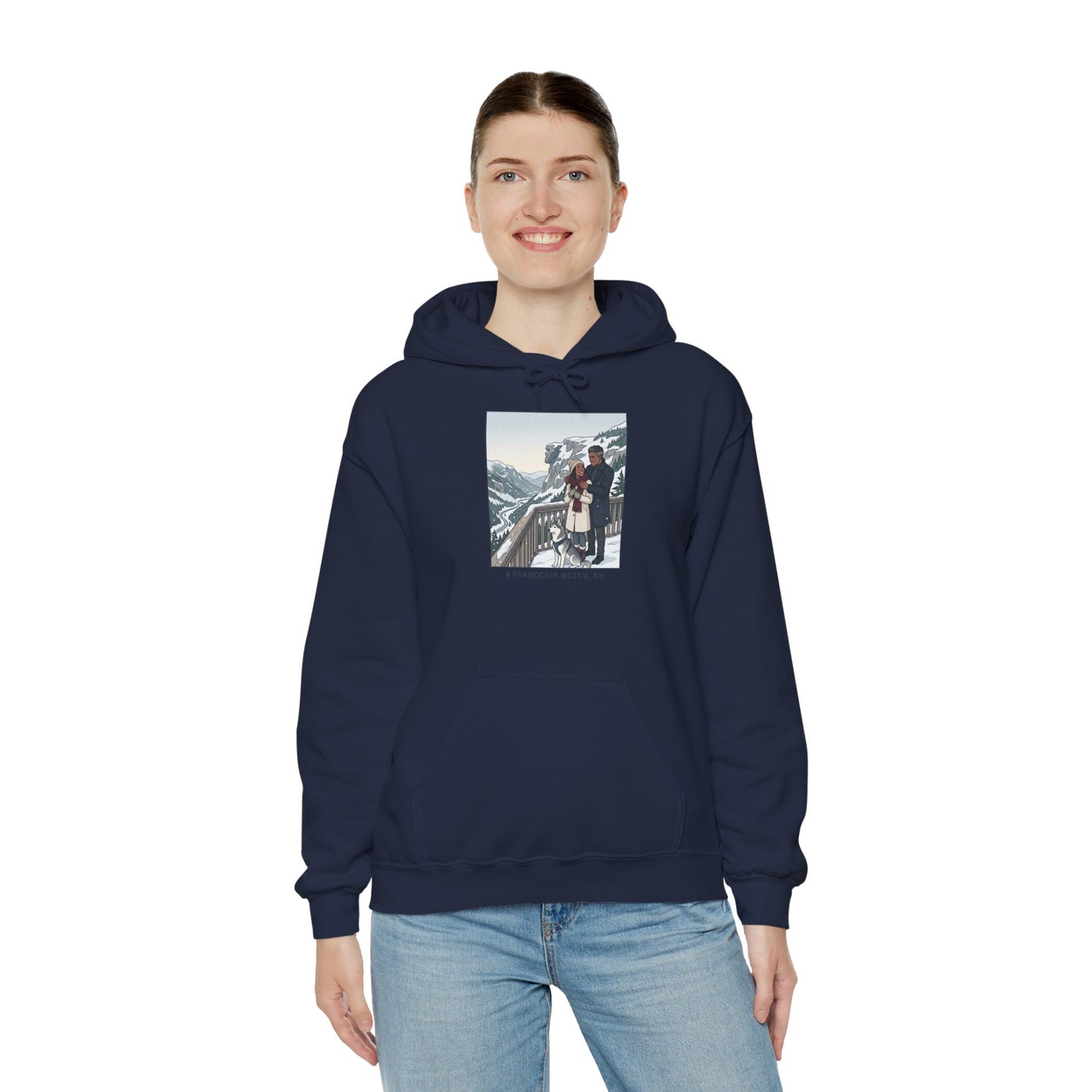 Winter Couple Photo Hoodie — Vintage Alps Travel Graphic Sweatshirt