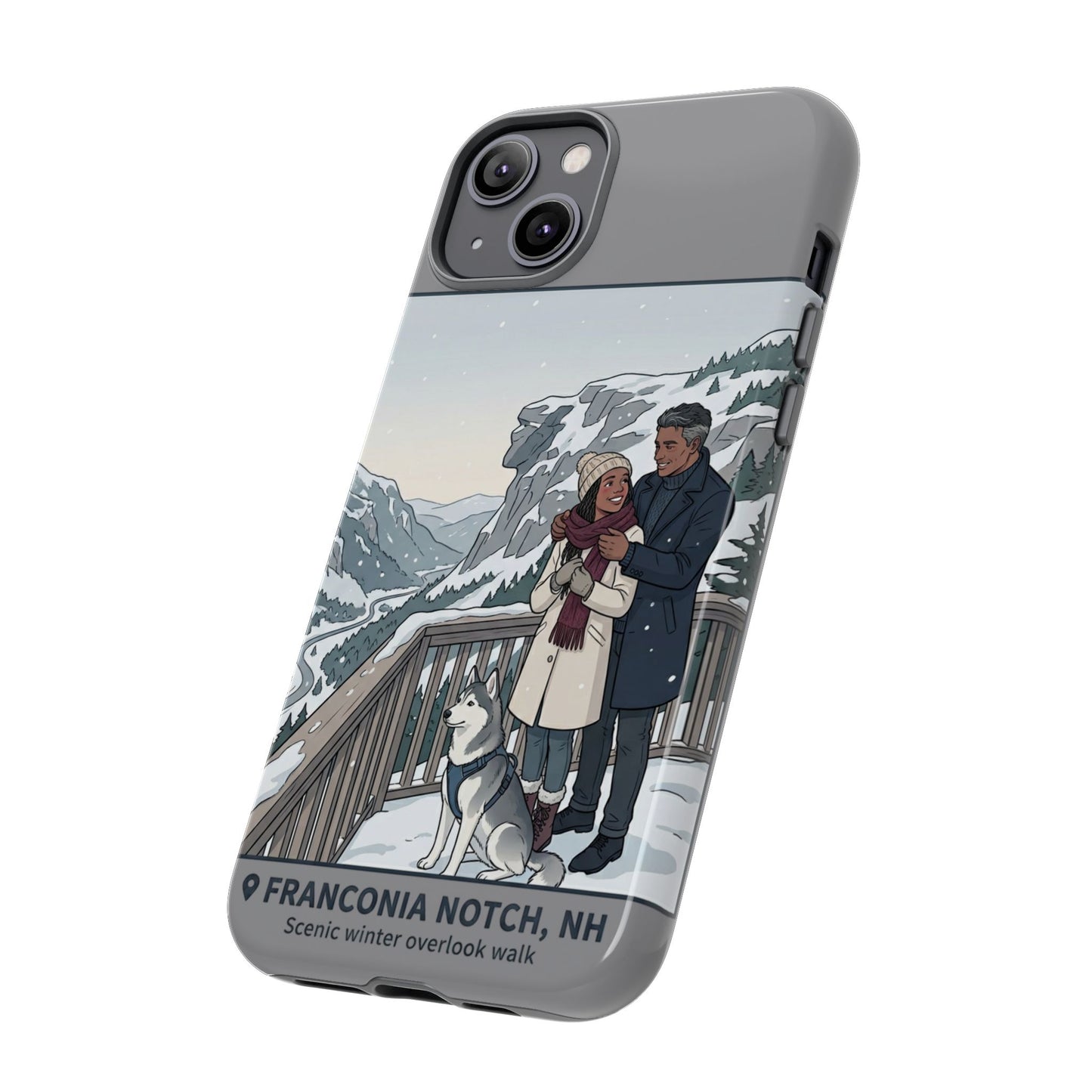 Winter Scenic Phone Case — Franconia Notch NH Couples & Husky Design