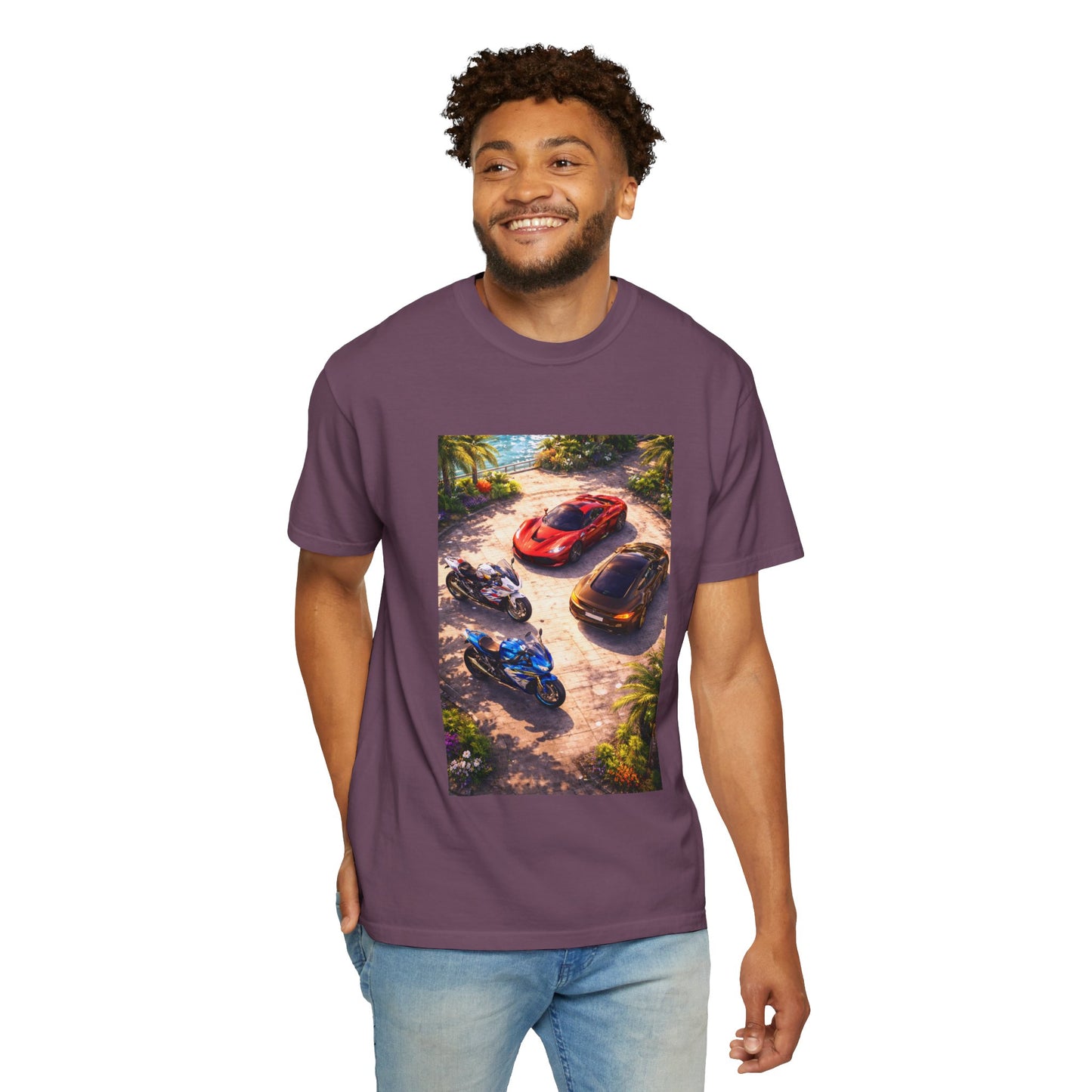 MULTI-VEHICLE - T-Shirt — Tropical Sports Cars & Motorbikes Print