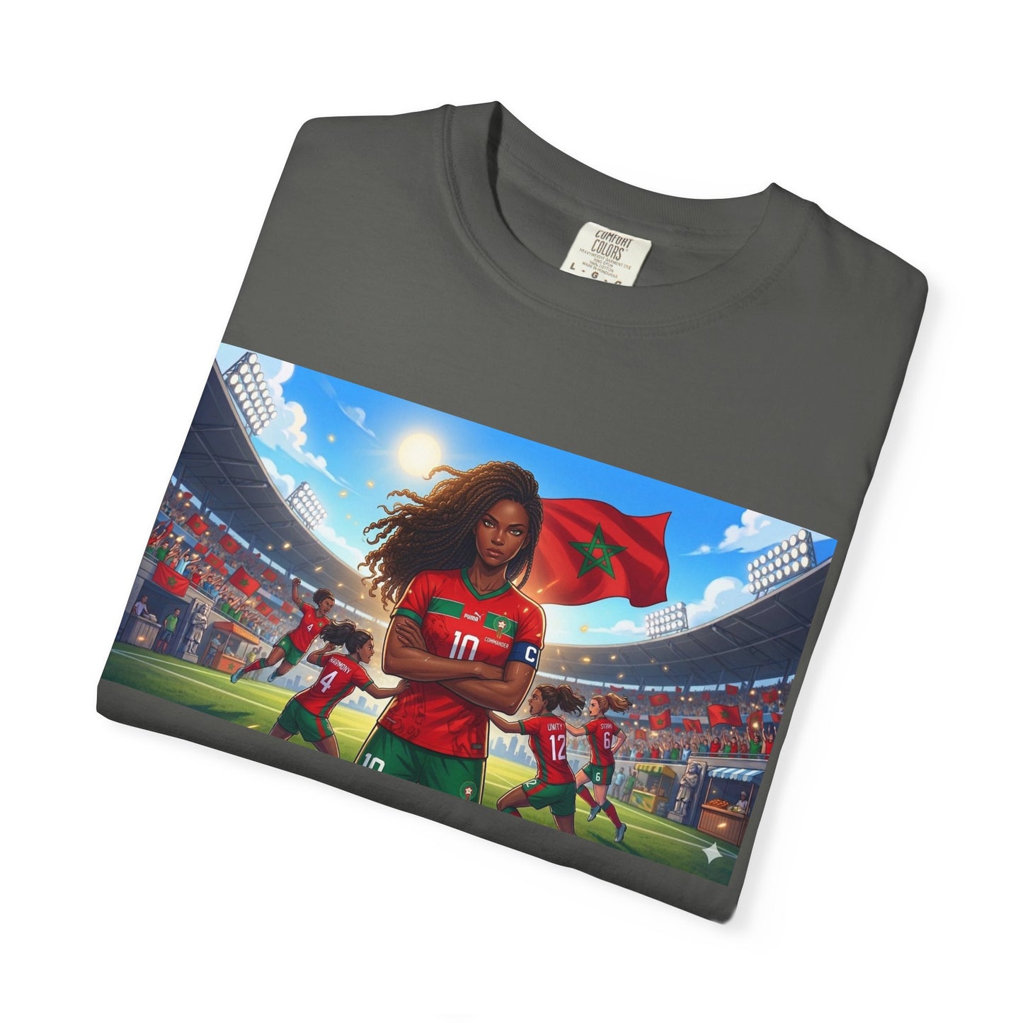 Morocco Soccer Champion Graphic T-Shirt — Inspiring Women’s Football Stadium Design