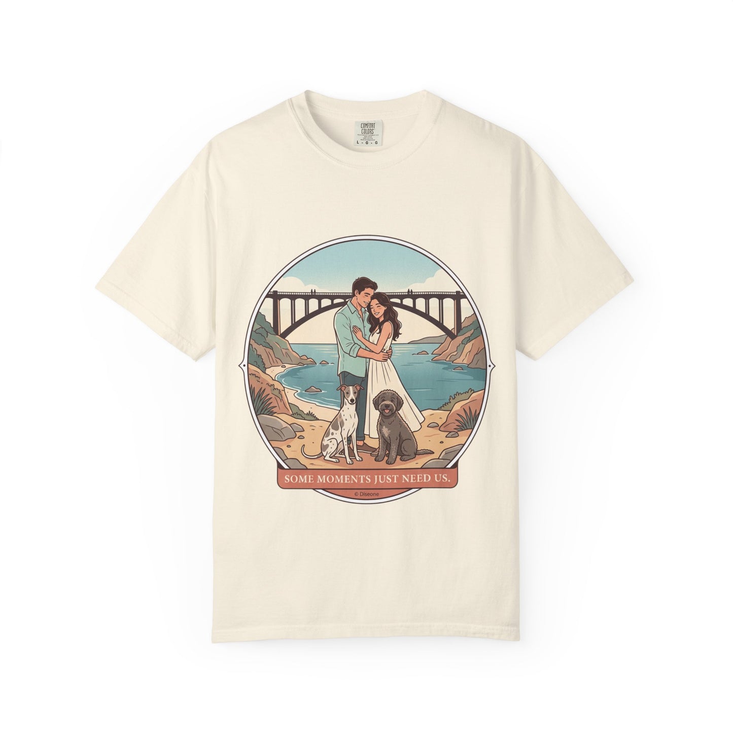 T-Shirt — Romantic Coastal Couples Tee “Some Moments Are Forever” with Dogs