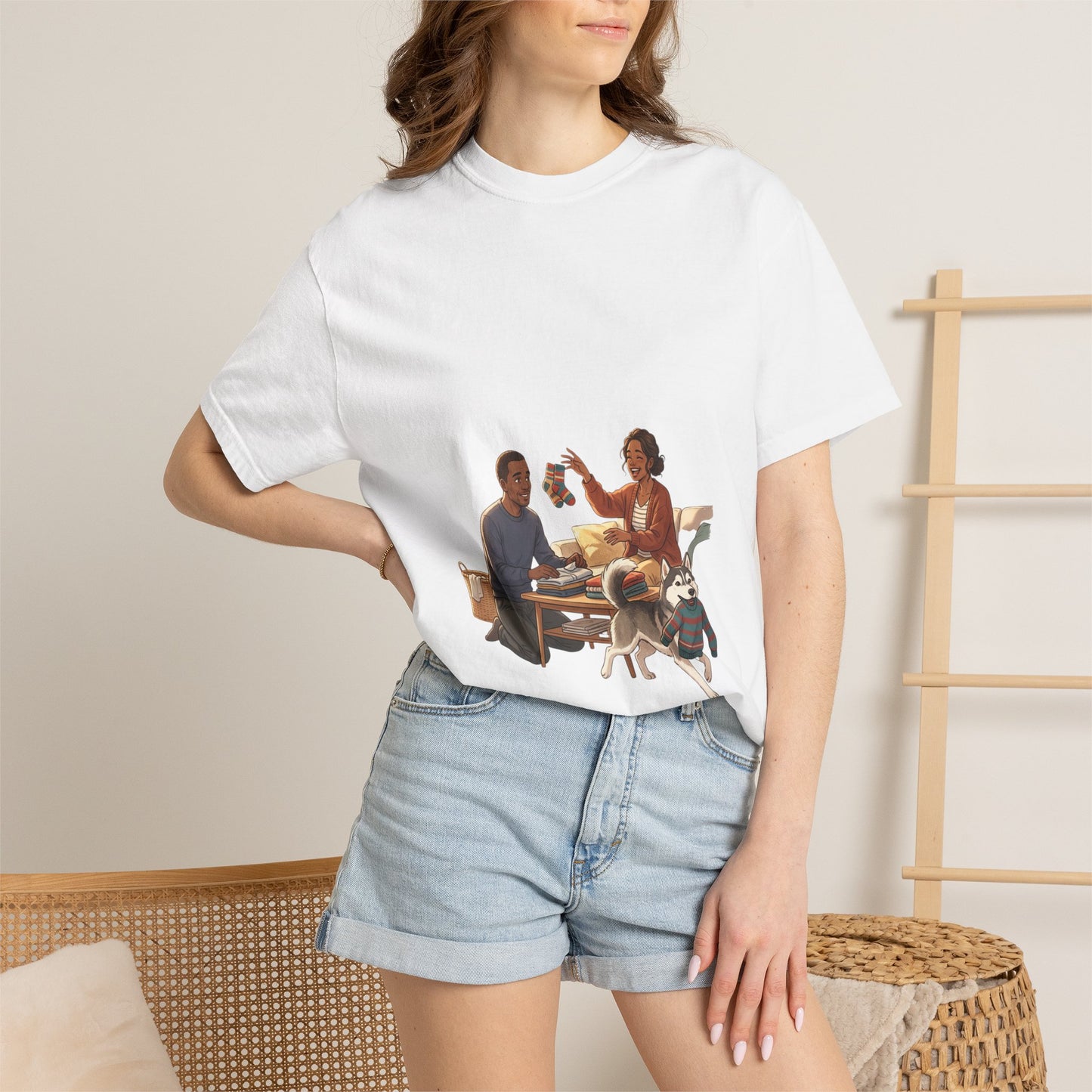 Picnic Cheers T-Shirt — Vintage Couple & Dog Illustration Tee