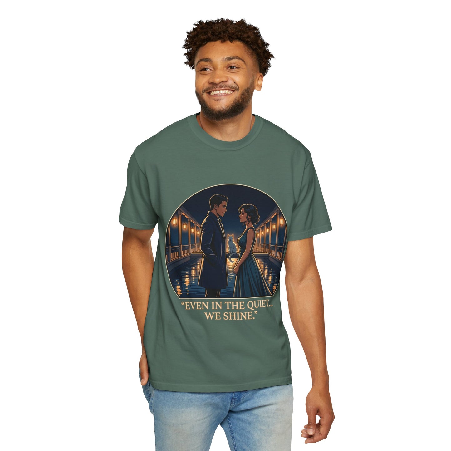 Romantic Night Stroll T-Shirt — "Even in the Quiet... We Shine" Graphic Tee