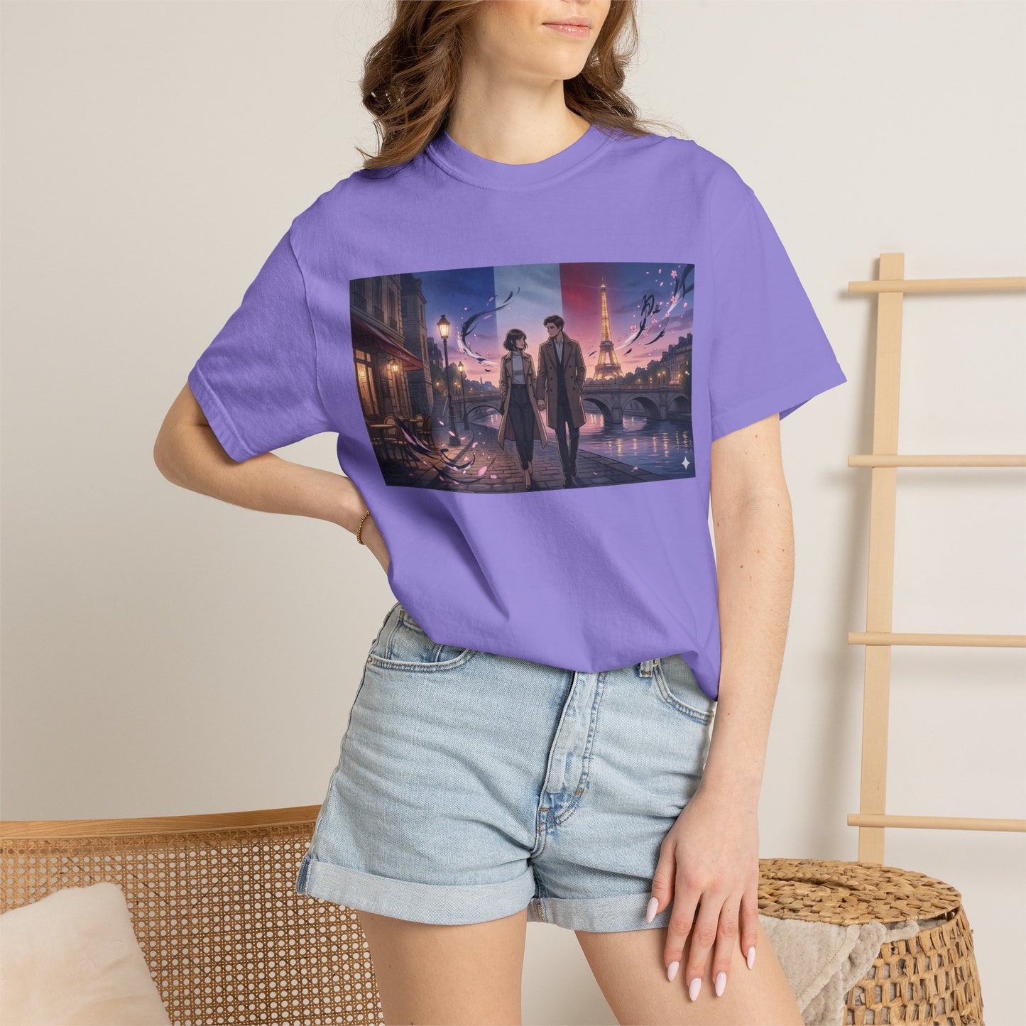 T-Shirt — Romantic City Night Stroll Illustration