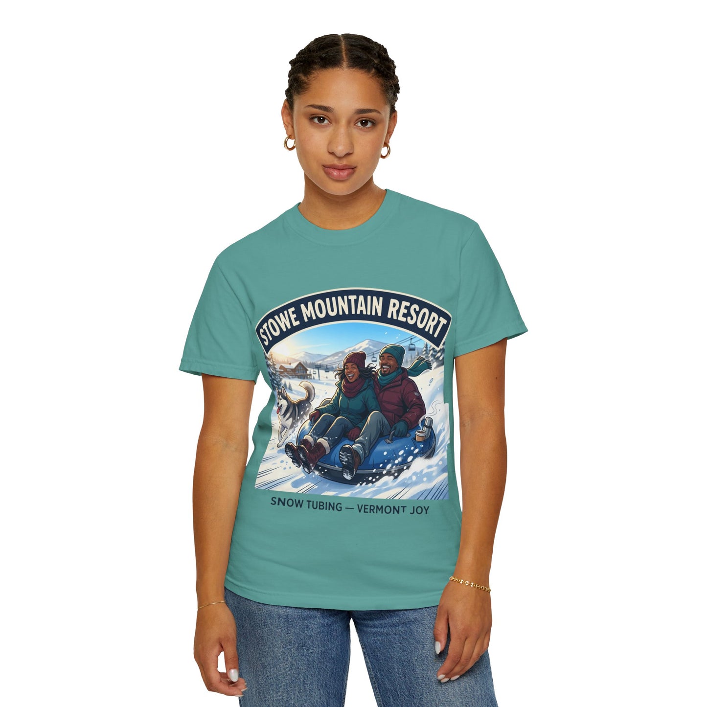 Stowe Mountain Resort Snow Tubing T-Shirt — "Vermont Joy" Winter Apparel