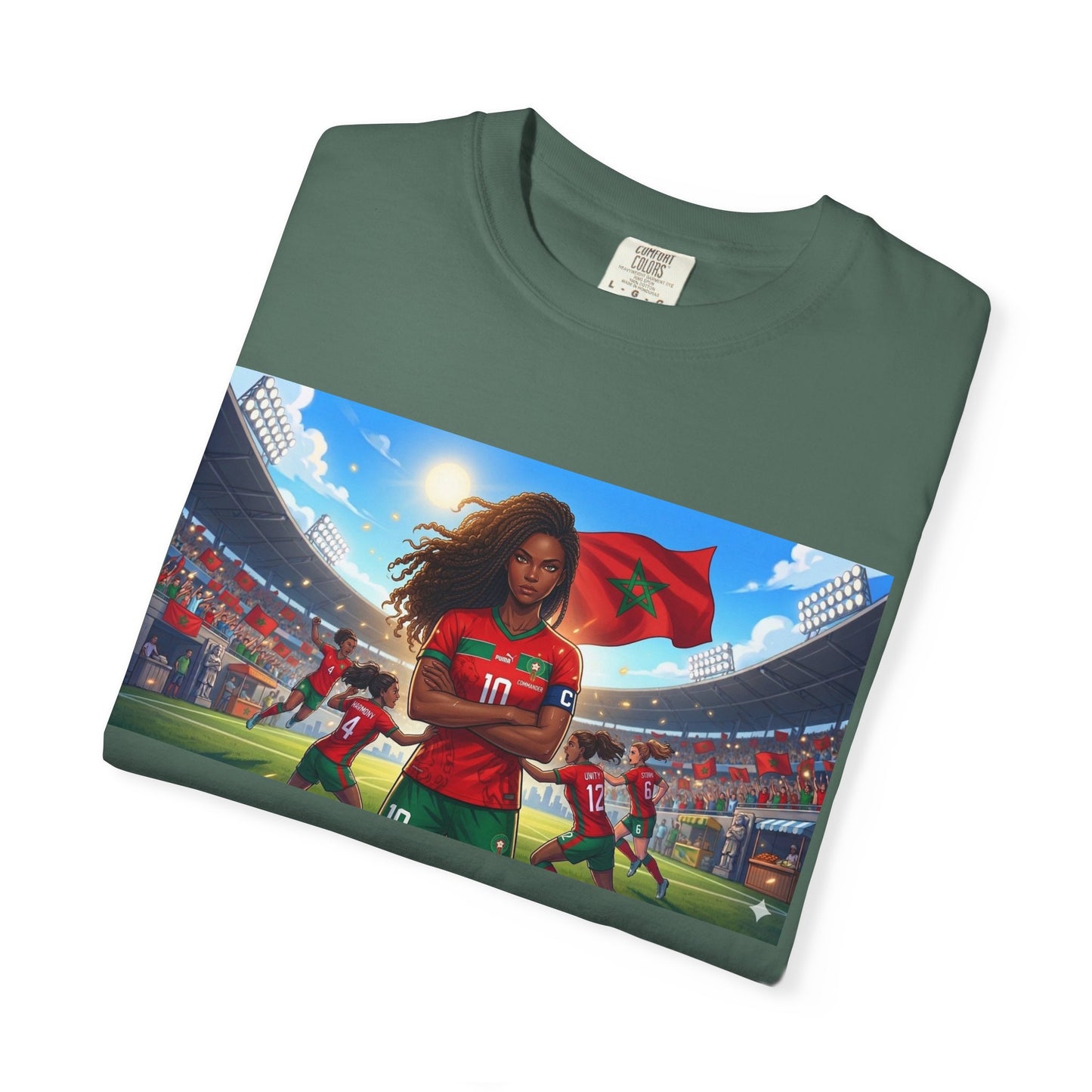 Morocco Soccer Champion Graphic T-Shirt — Inspiring Women’s Football Stadium Design