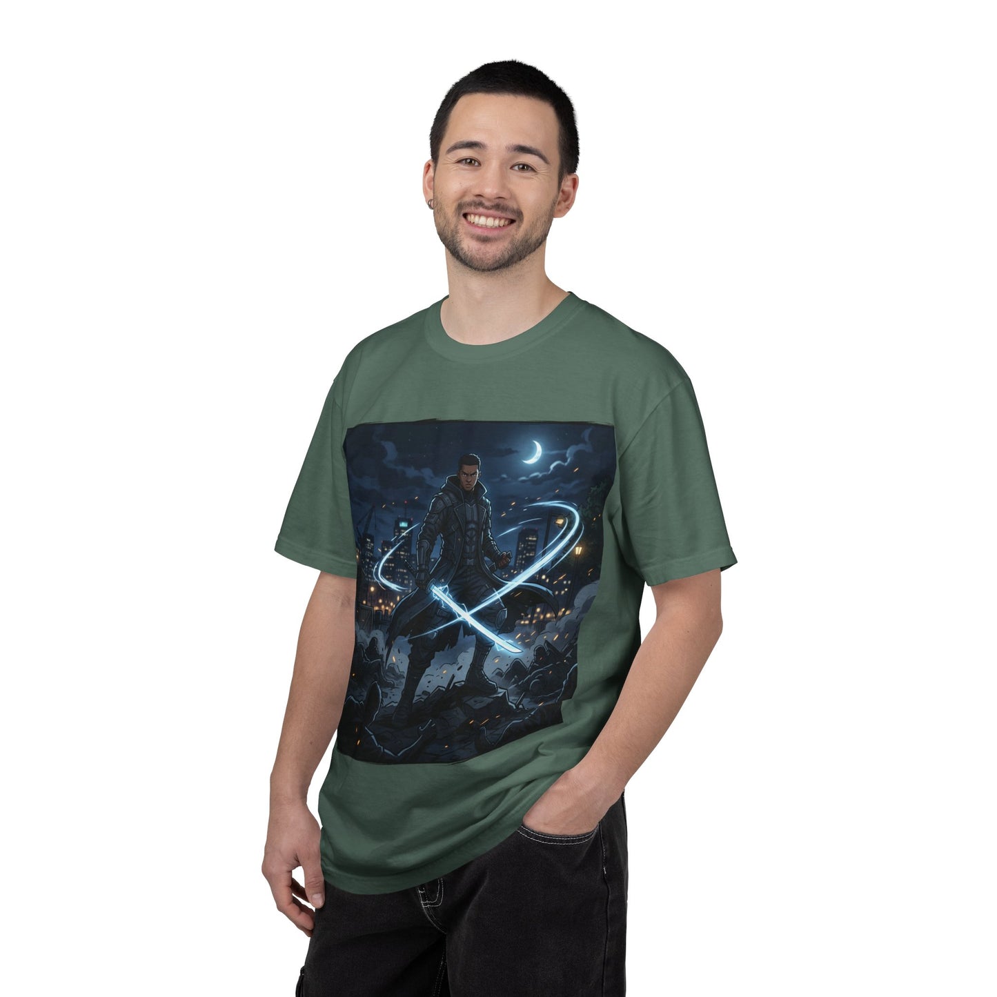 Urban Night Warrior T-Shirt — Neon Samurai Cityscape