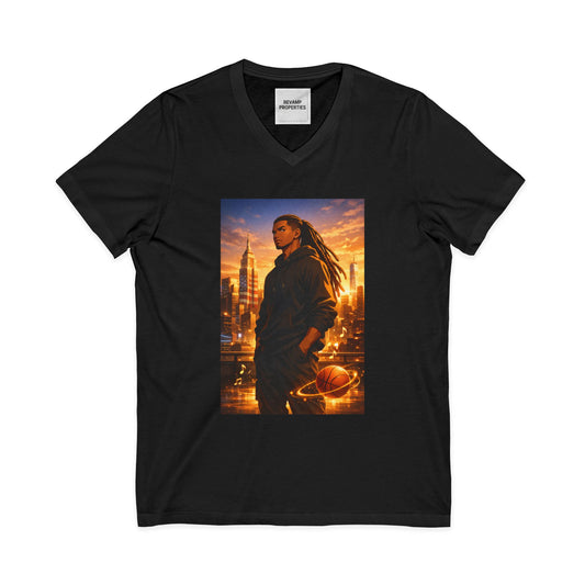 Dreadlocks Sunset Cityscape V-Neck Tee